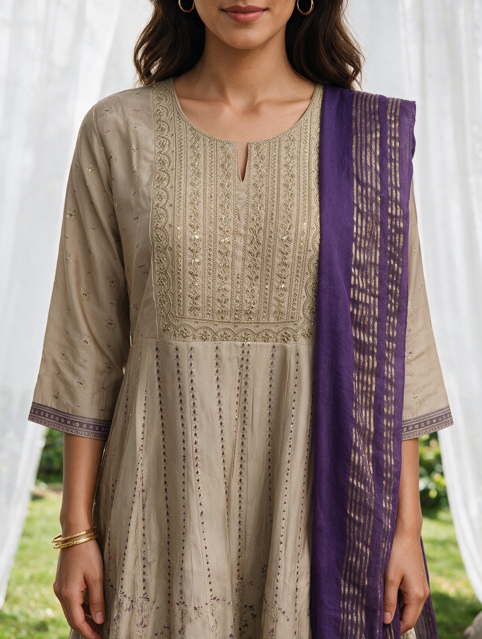Viscose Embroidered Flared Calf Length Kurta With Pant and Dupatta