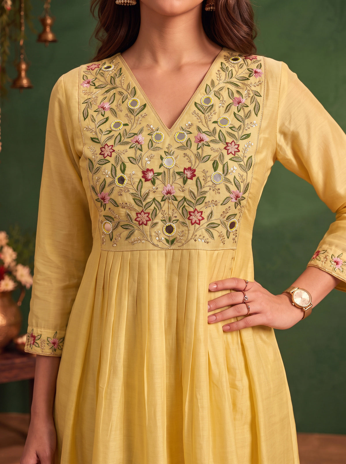 Viscose Embroidered Flared Calf Length Kurta