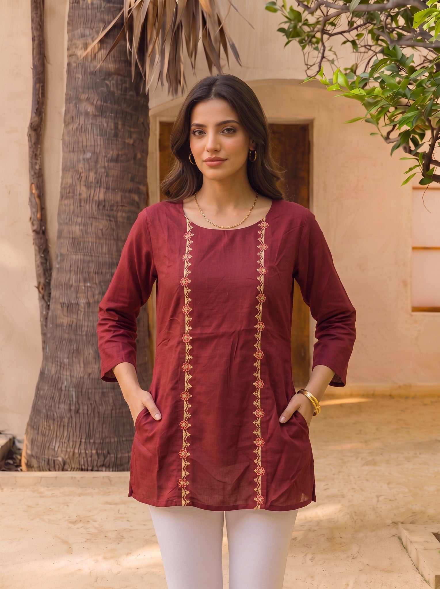 Rayon Embroidered Straight Short Length Short Kurta