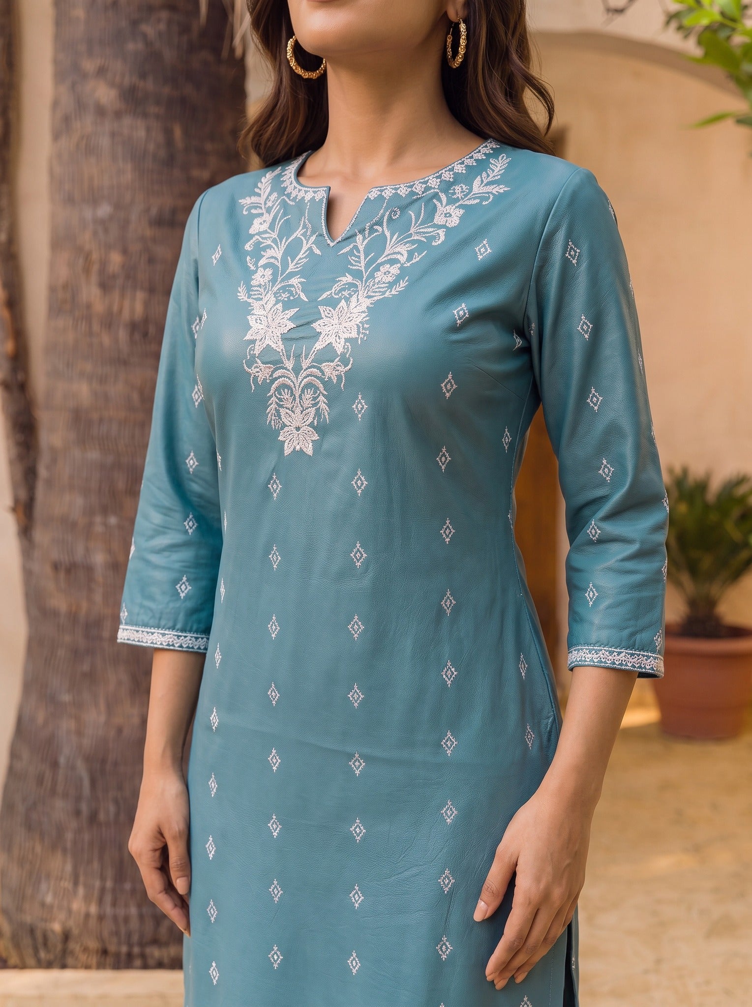 Rayon Embroidered Straight Calf Length Kurta
