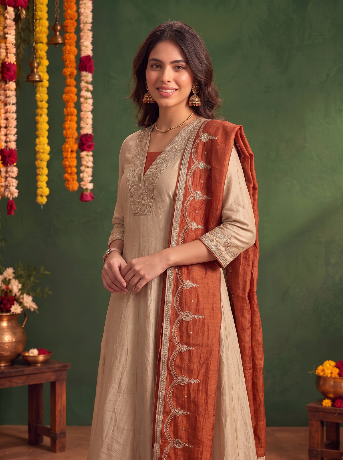 Viscose Embroidered Straight Calf Length Kurta With Pant and Dupatta