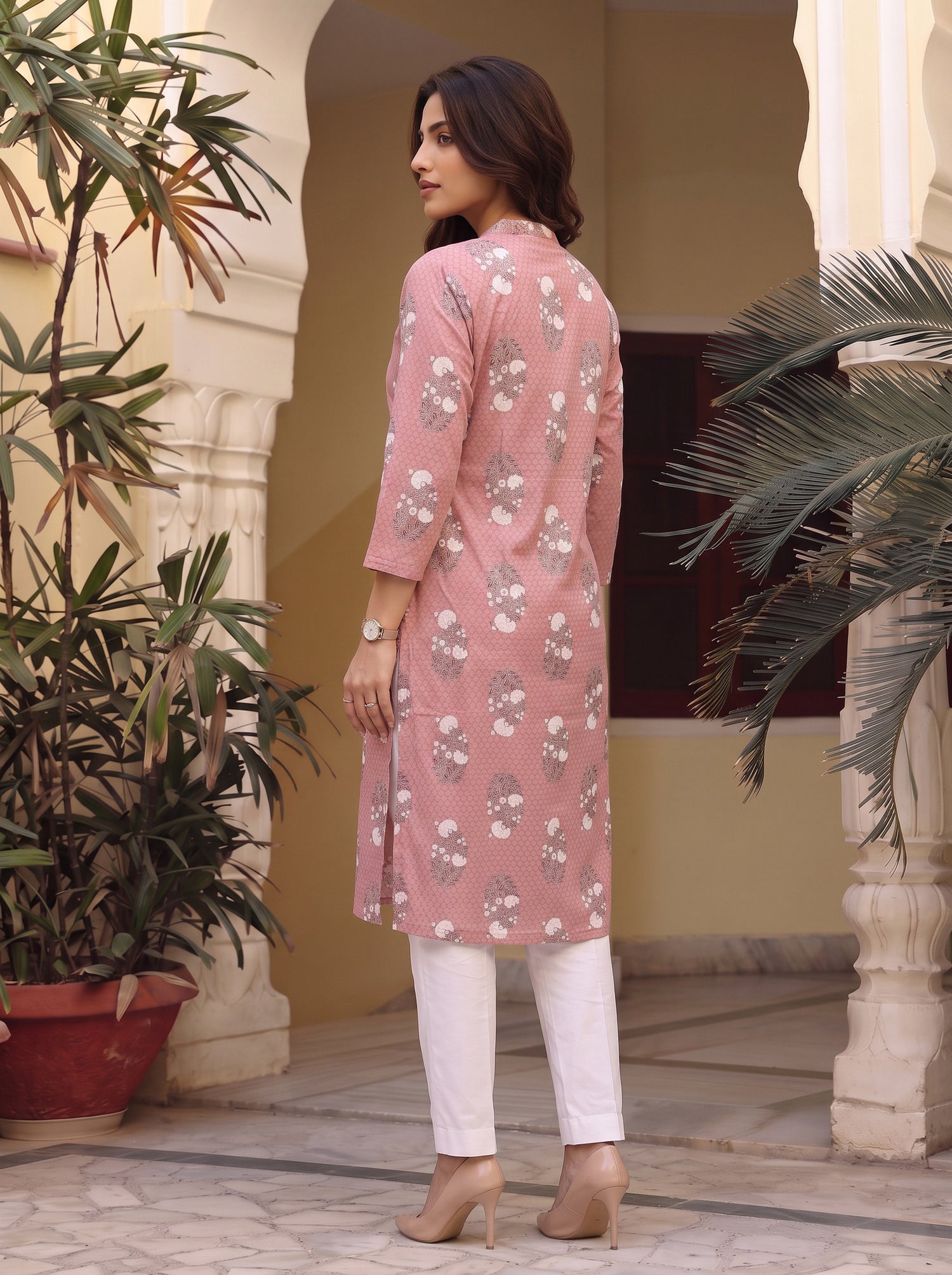 Buy Cotton Printed Straight Knee Length Kurta-Pink
