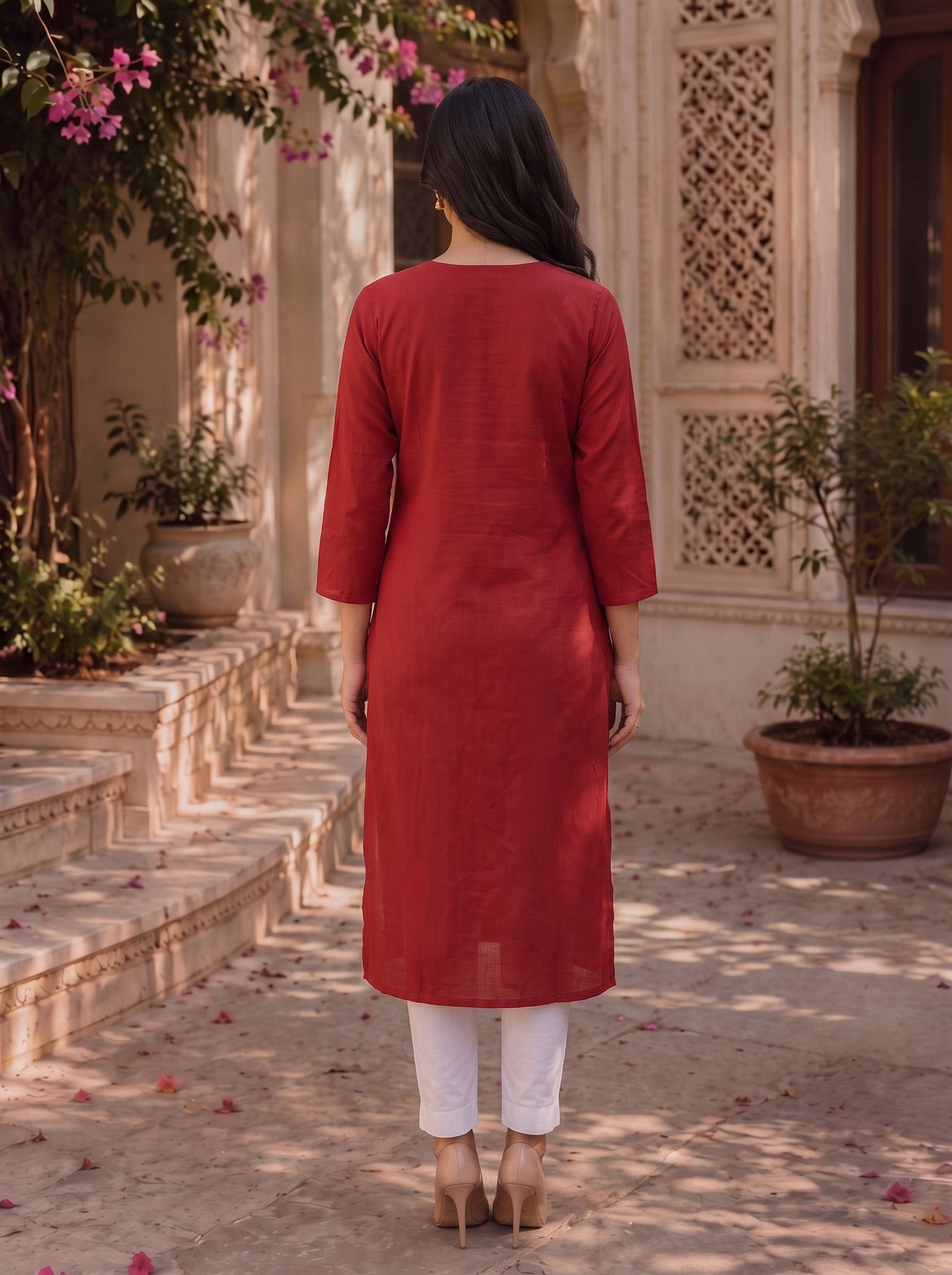 Rayon Embroidered Straight Knee Length Kurta