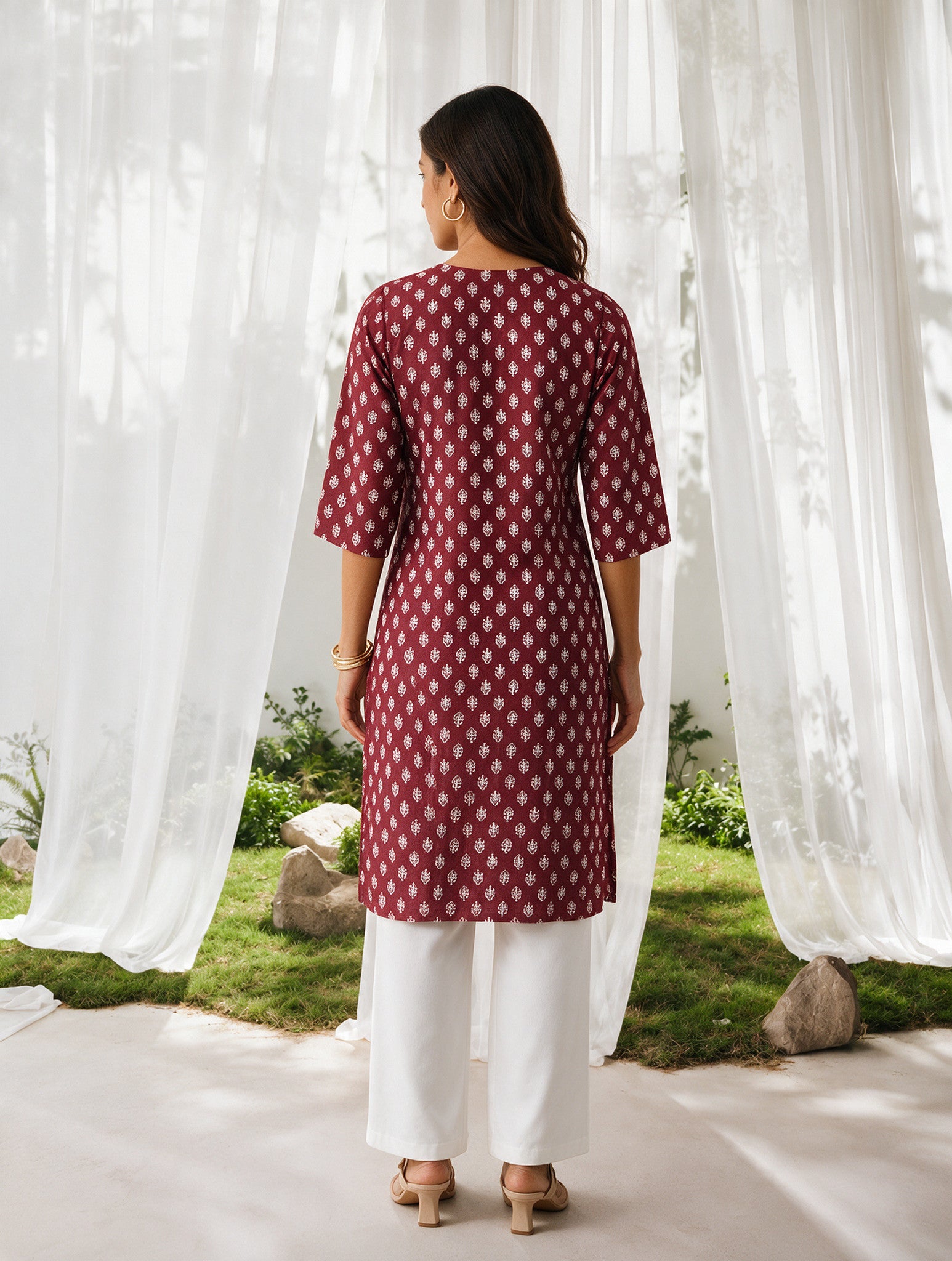 Rayon Printed Straight Knee Length Kurta