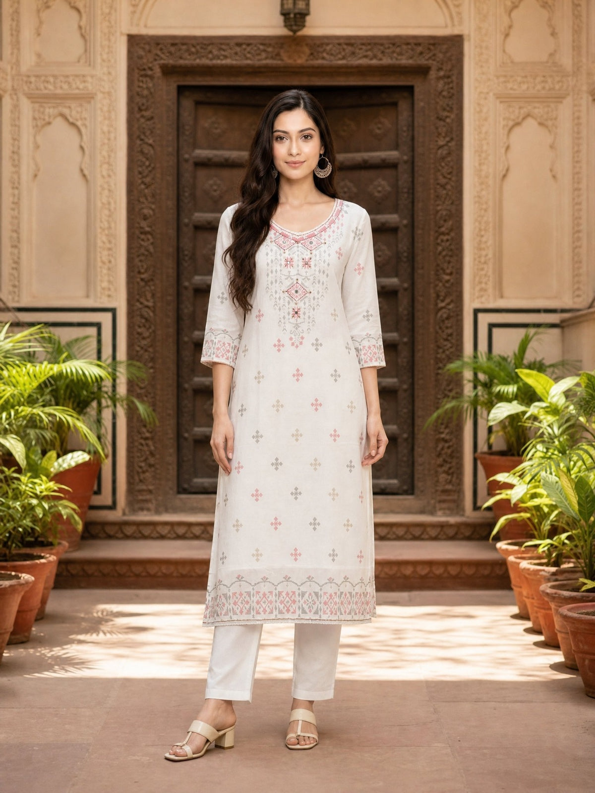 Rayon Embroidered Straight Calf Length Kurta