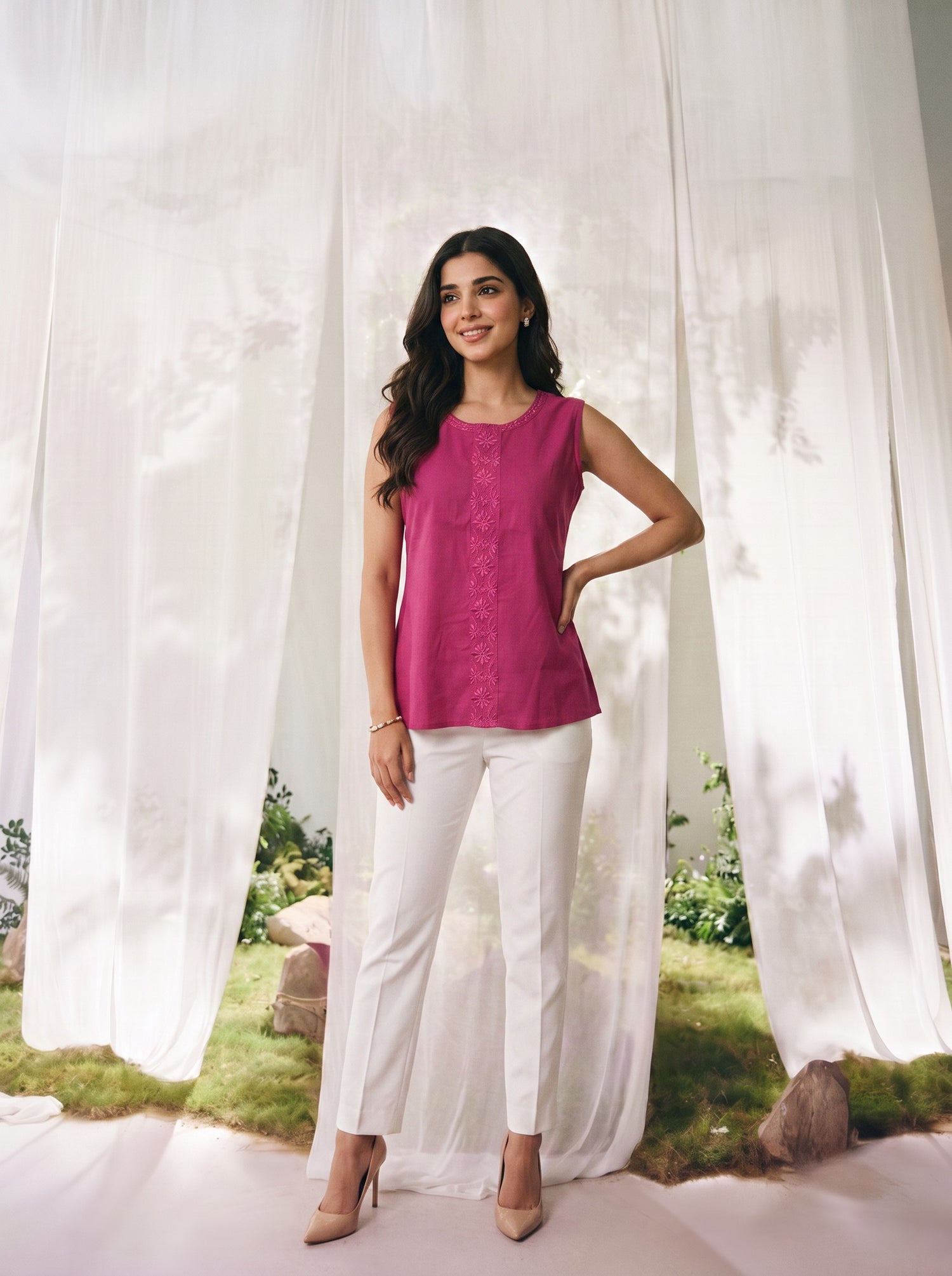 Buy Cotton Embroidered Straight Short Length Short Kurta-Pink