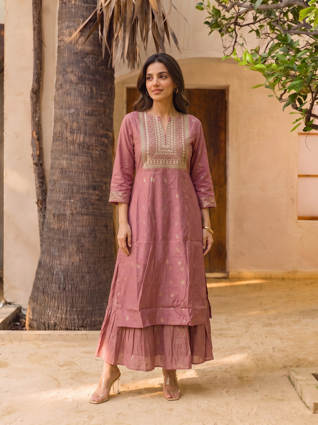 Buy Viscose Embroidered Straight Calf Length Kurta-Mauve