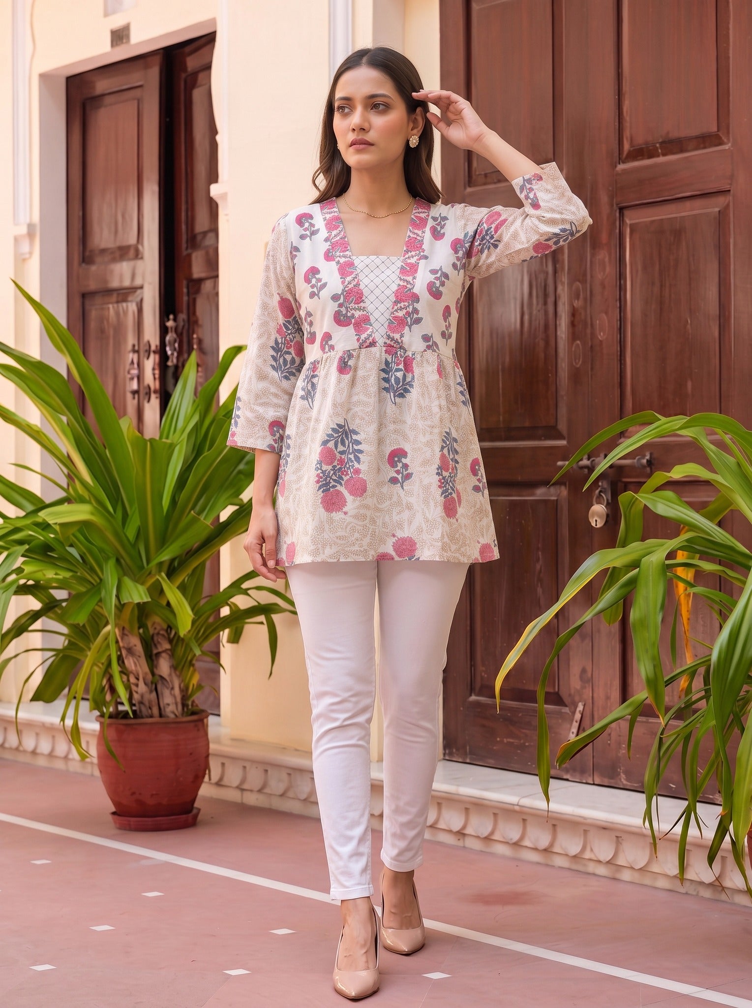 Rayon Printed Straight Short Length Short Kurta