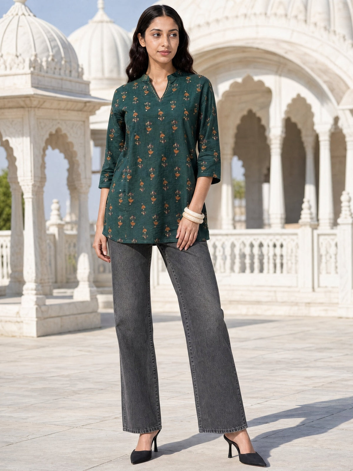 Rayon Printed Straight Short Length Short Kurta