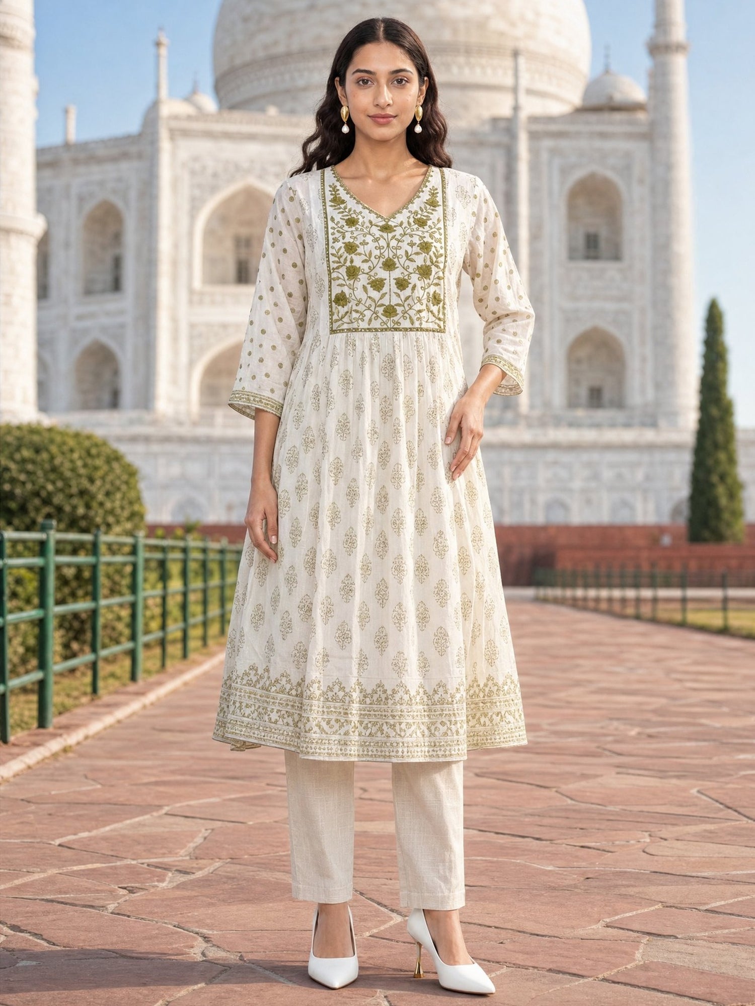 Rayon Embroidered Flared Calf Length Kurta