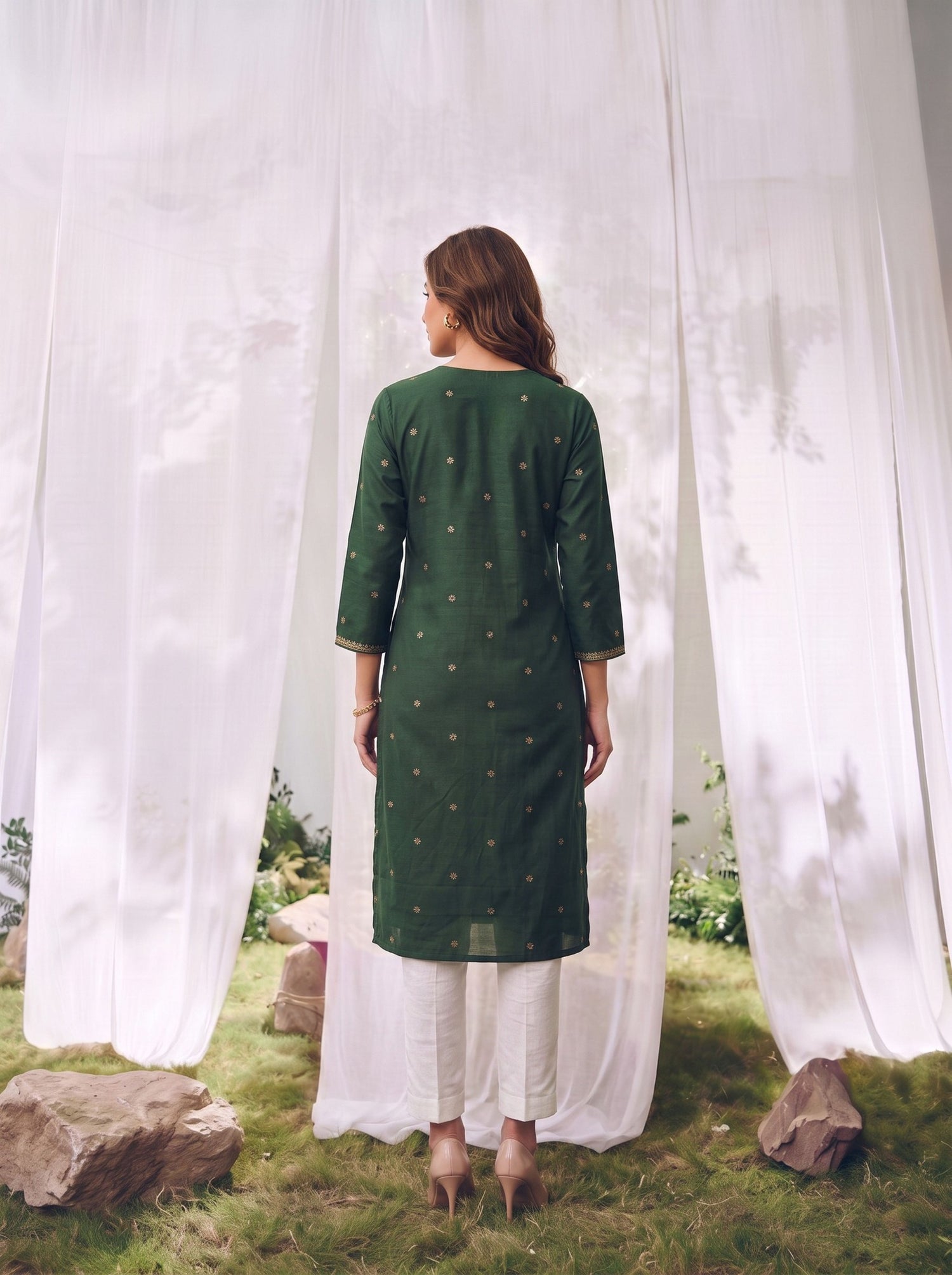 Buy Rayon Embroidered Straight Calf Length Kurta-Green