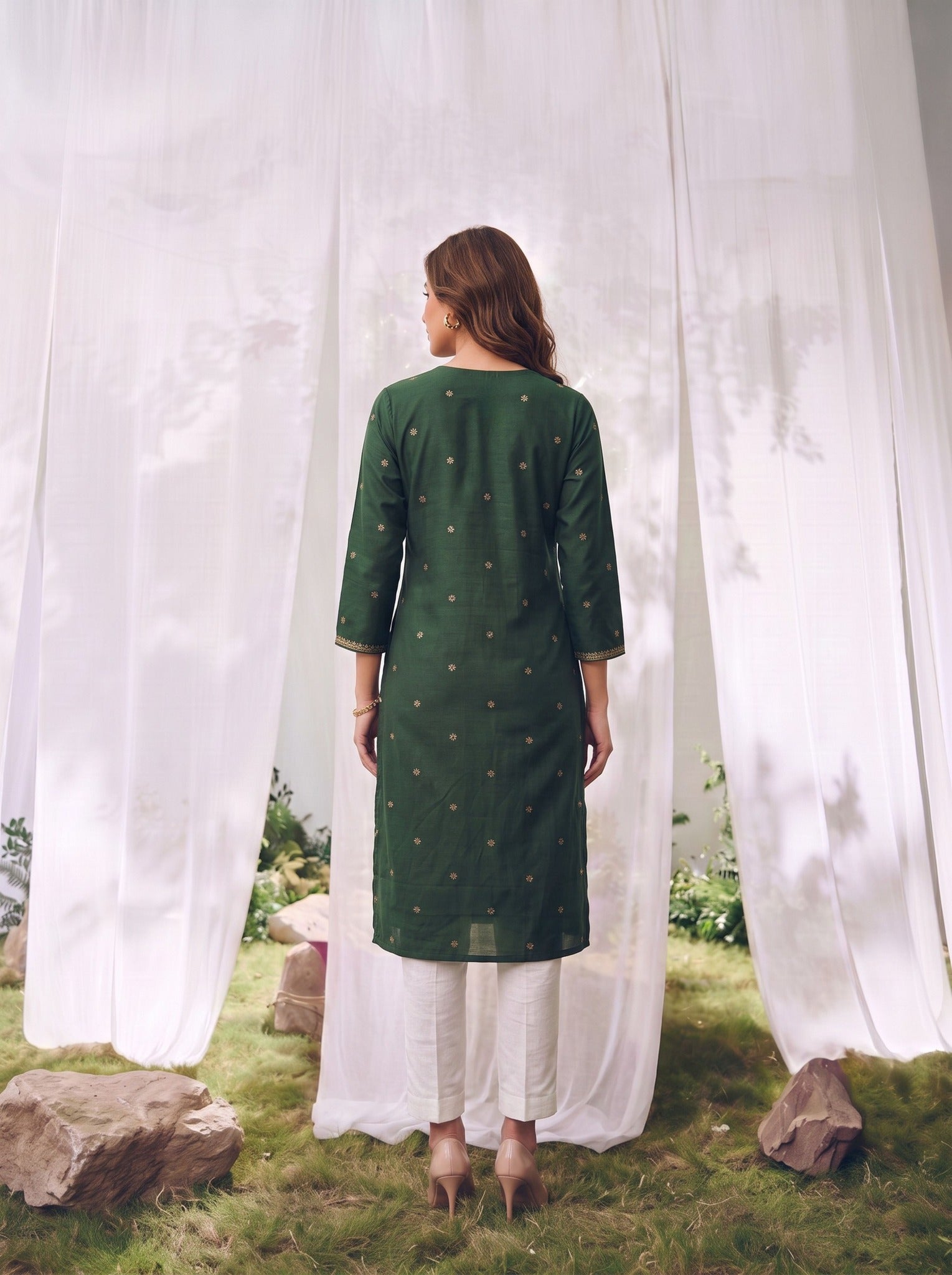 Rayon Embroidered Straight Calf Length Kurta