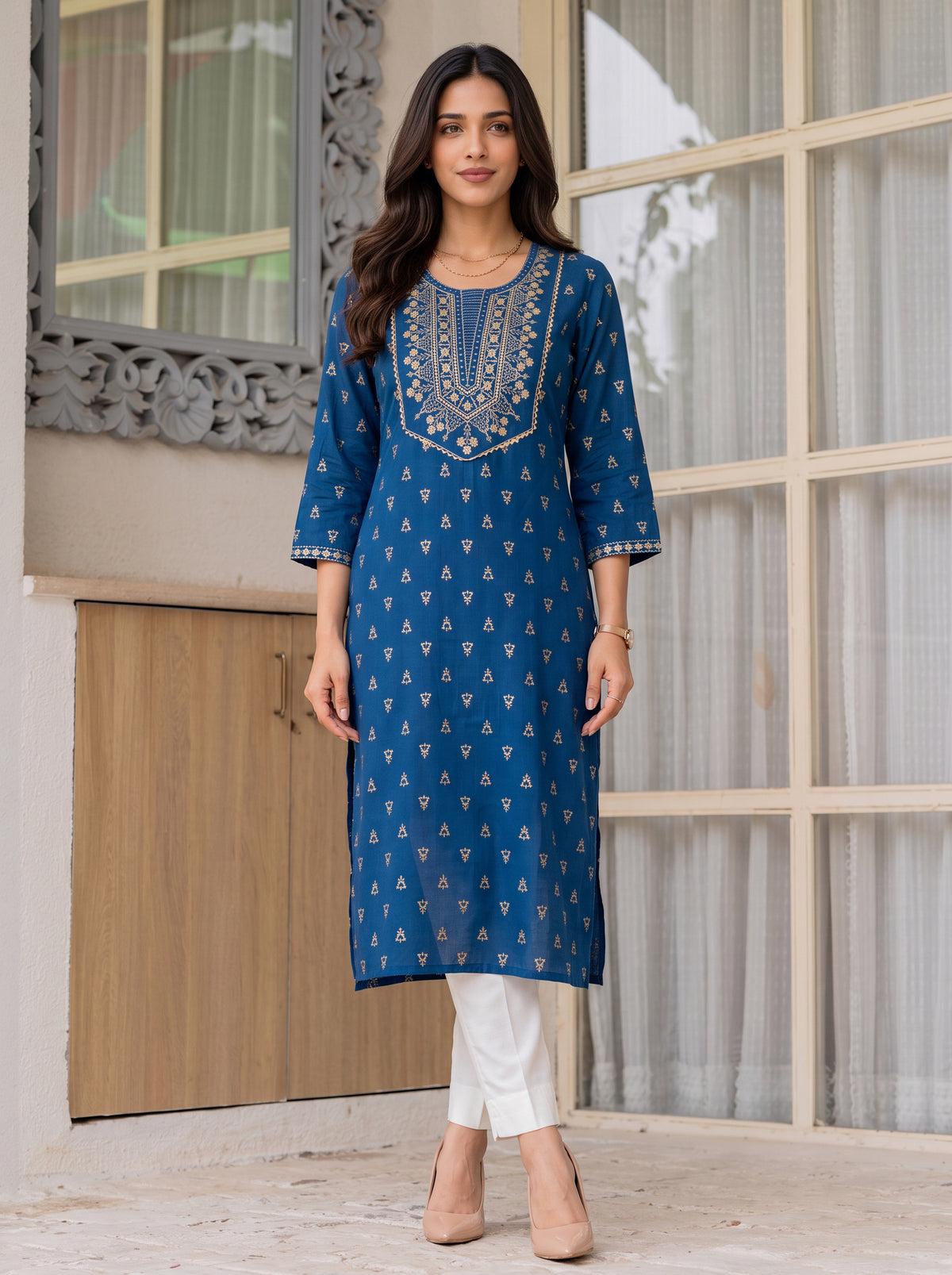 Viscose Embroidered Straight Calf Length Kurta