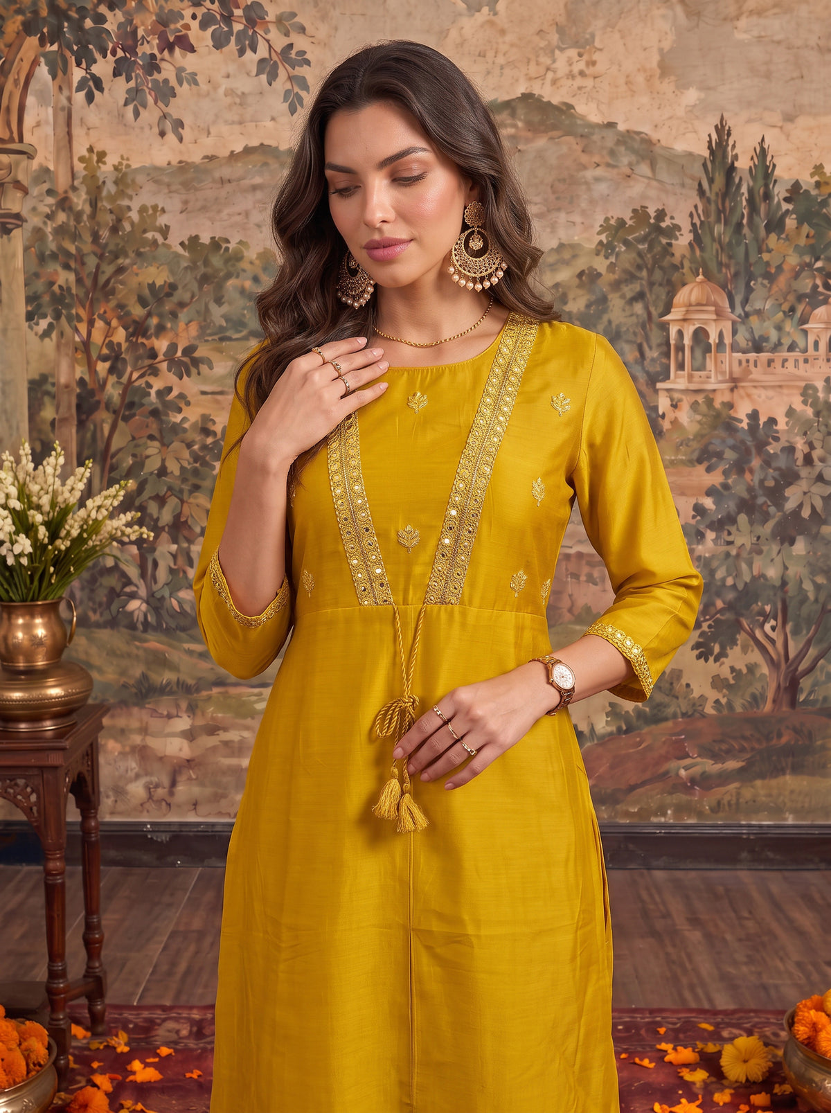 Viscose Embroidered A-Line Calf Length Kurta