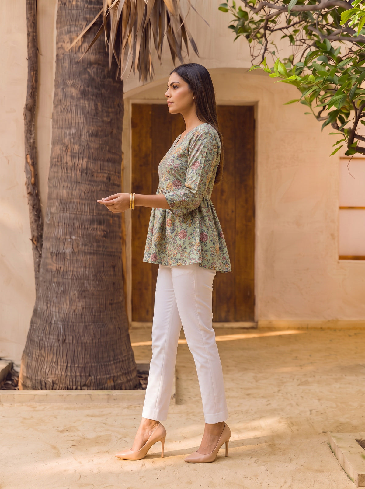 Buy Cotton Printed Peplum Short Length Short Kurta-Green