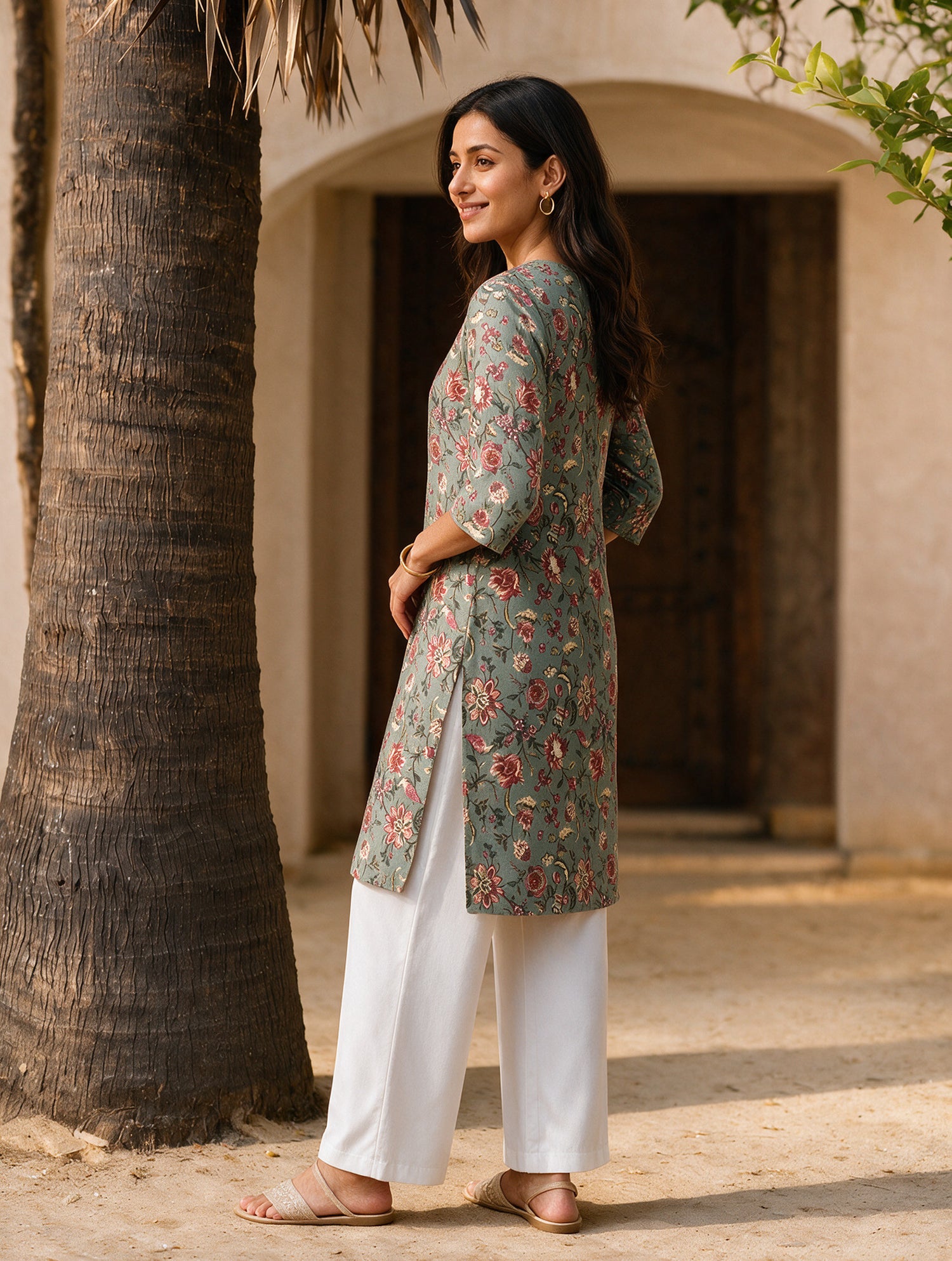 Buy Cotton Printed Straight Knee Length Kurta-Green
