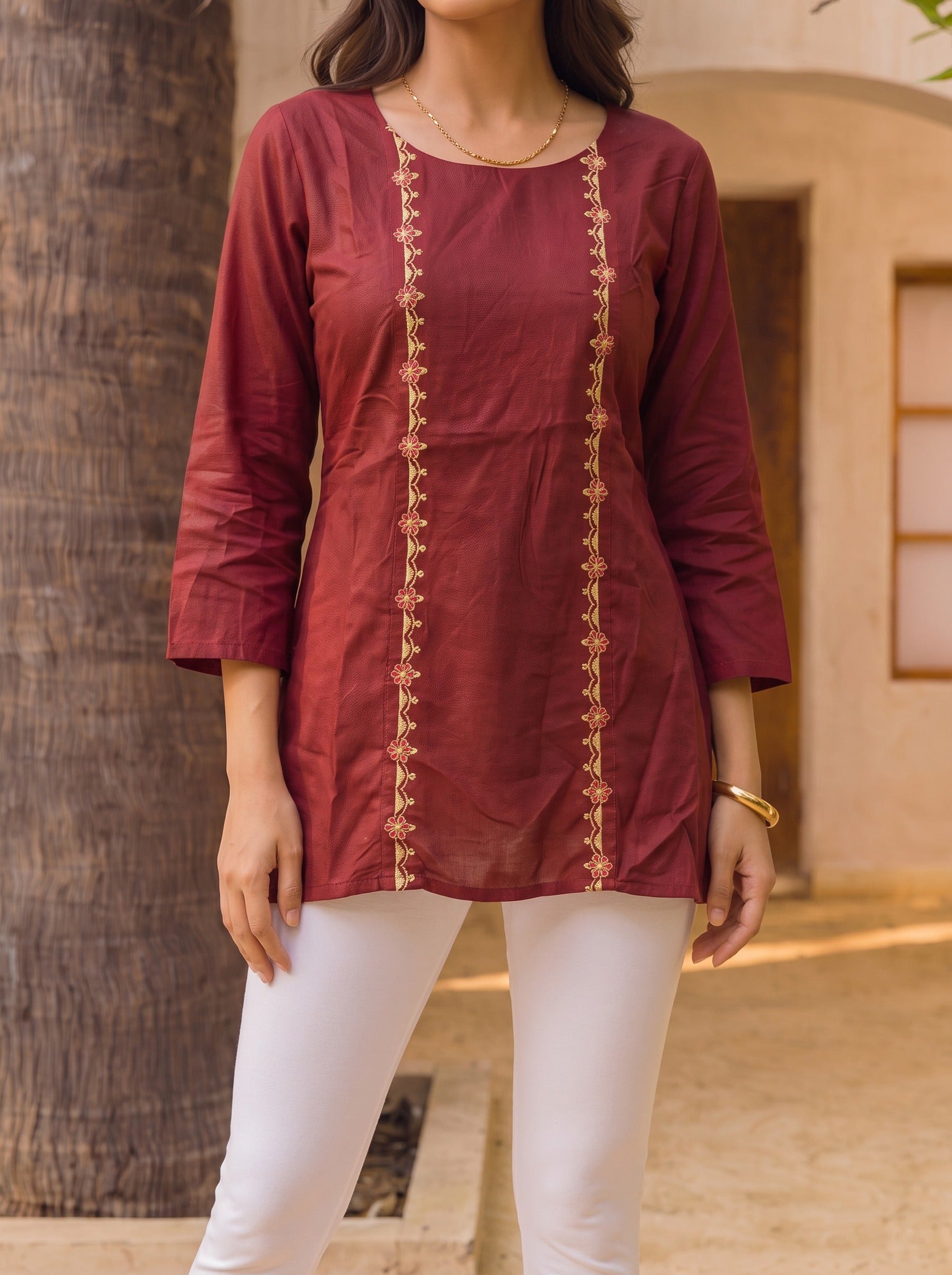 Rayon Embroidered Straight Short Length Short Kurta