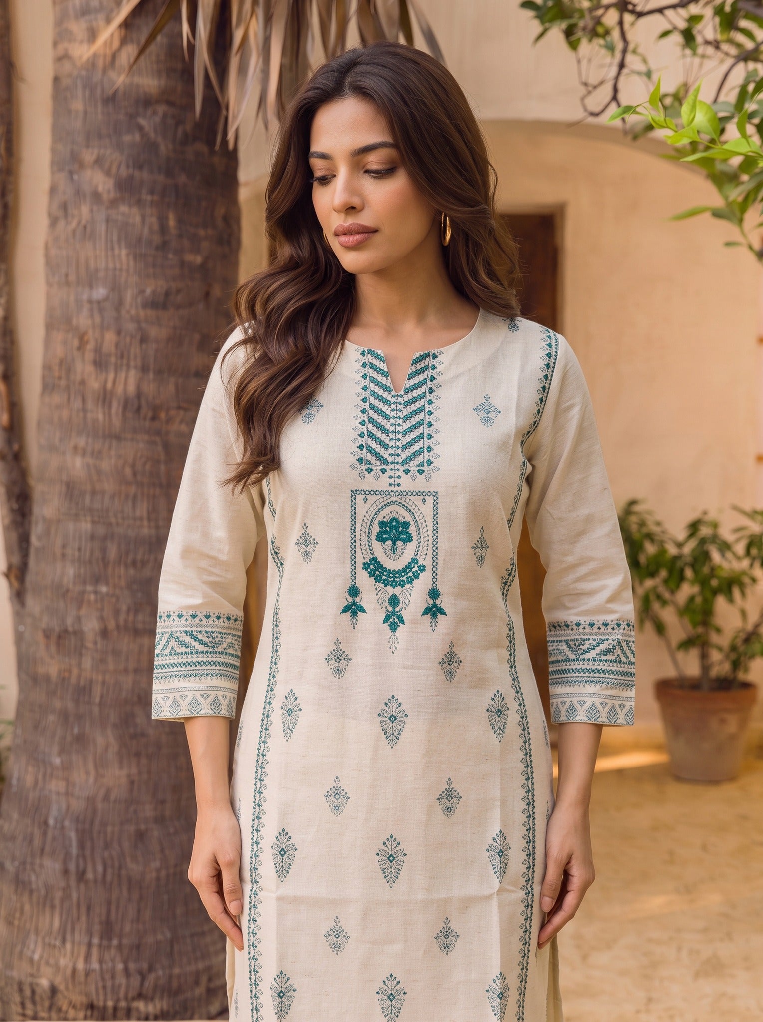 Cotton Embroidered Straight Calf Length Kurta