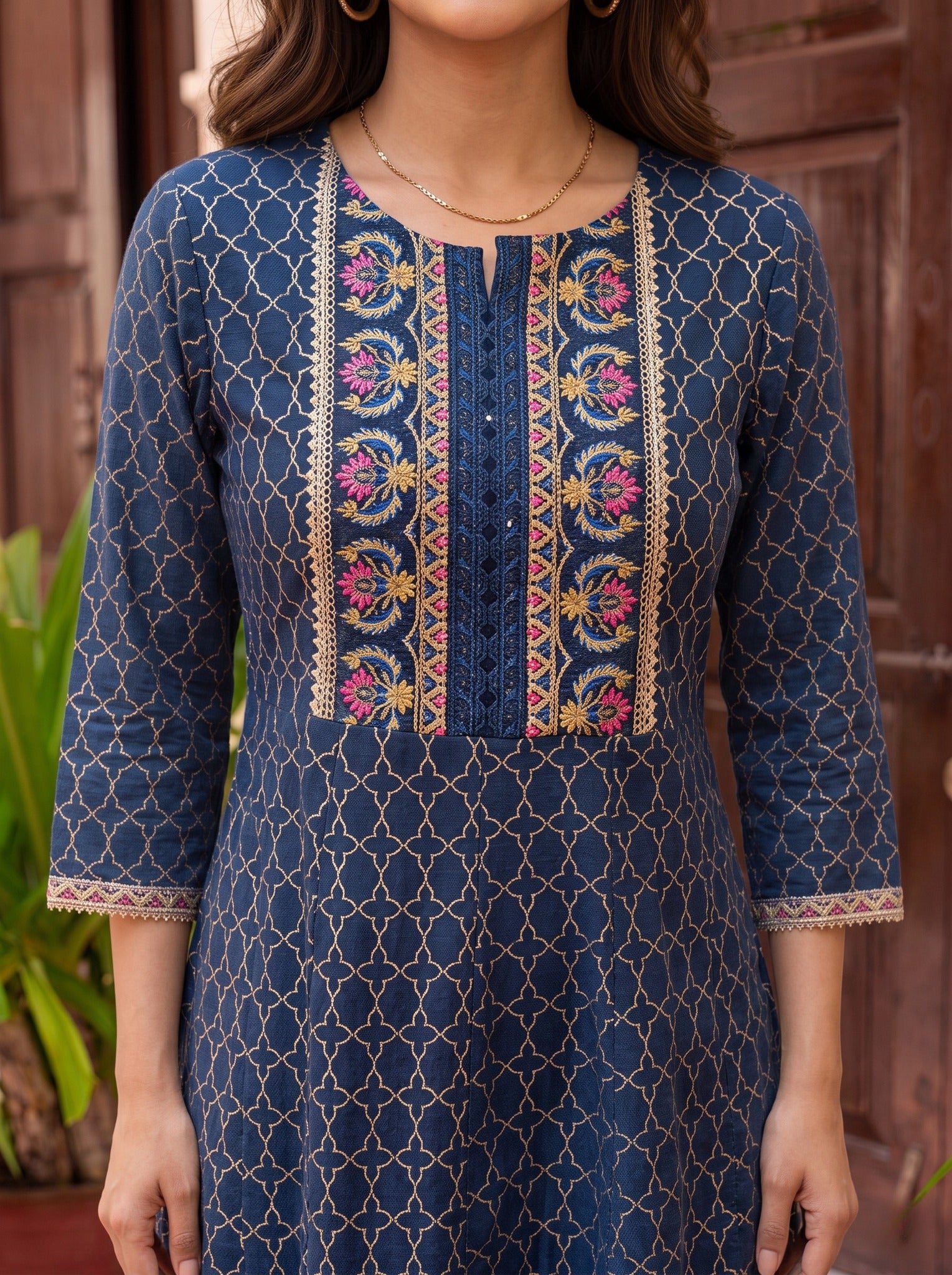 Viscose Embroidered Straight Calf Length Kurta