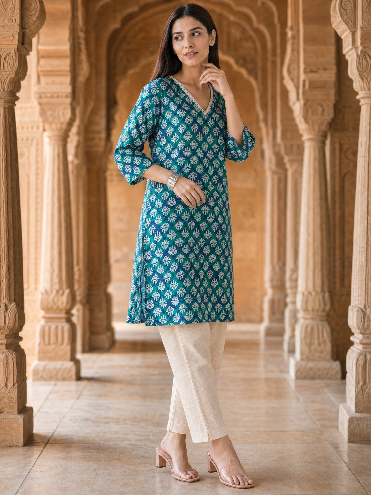 Cotton Printed Straight Knee Length Kurta
