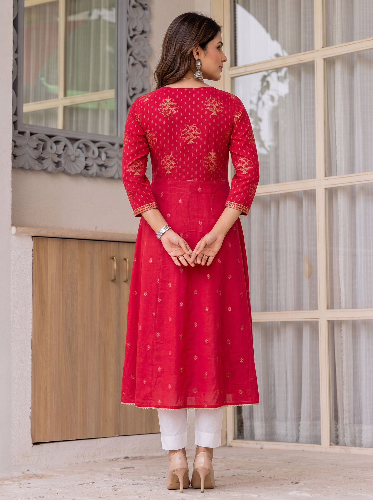 Buy Rayon Embroidered Flared Calf Length Kurta-Fuschia