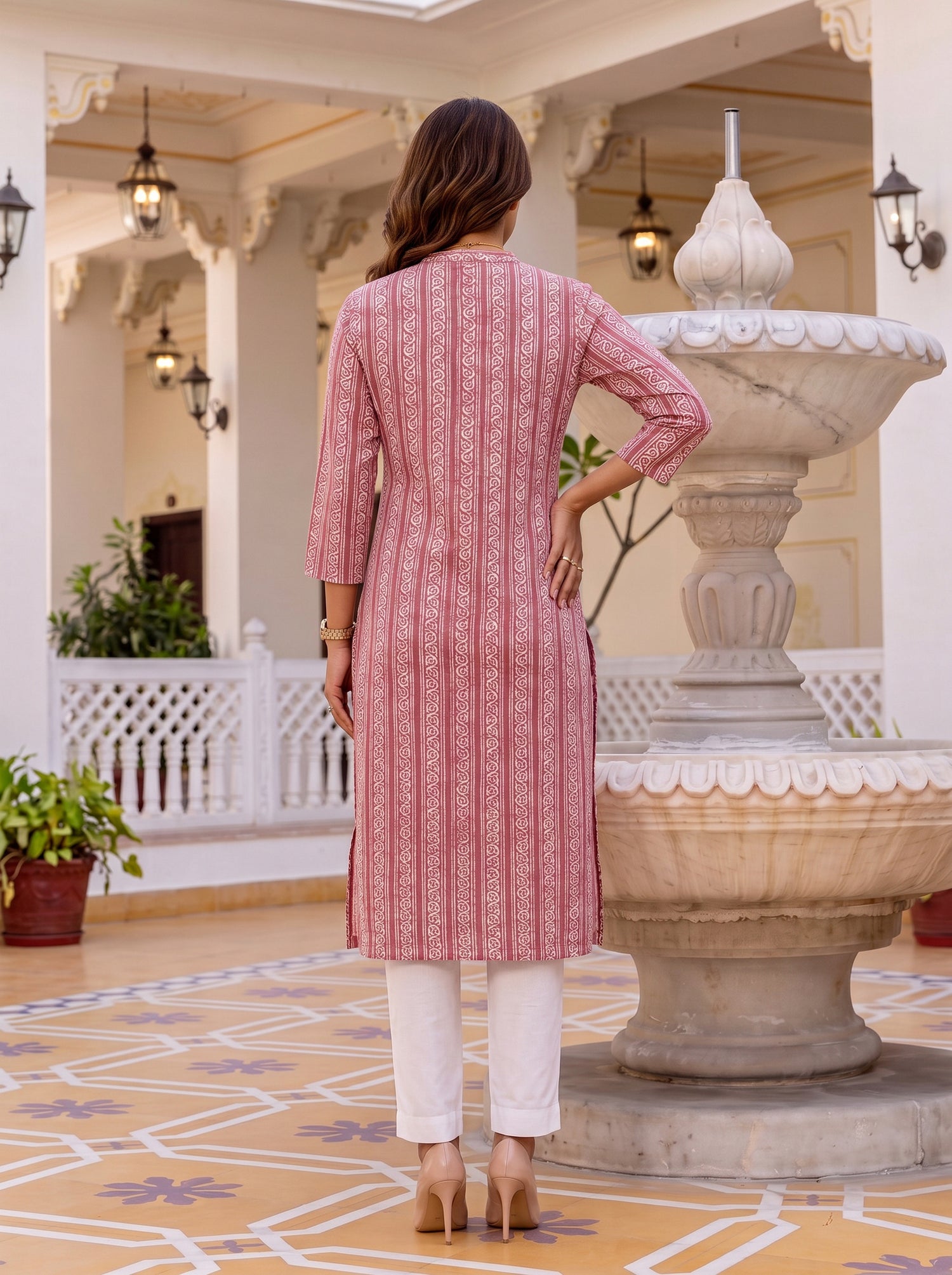Buy Viscose Printed Straight Knee Length Kurta-Pink