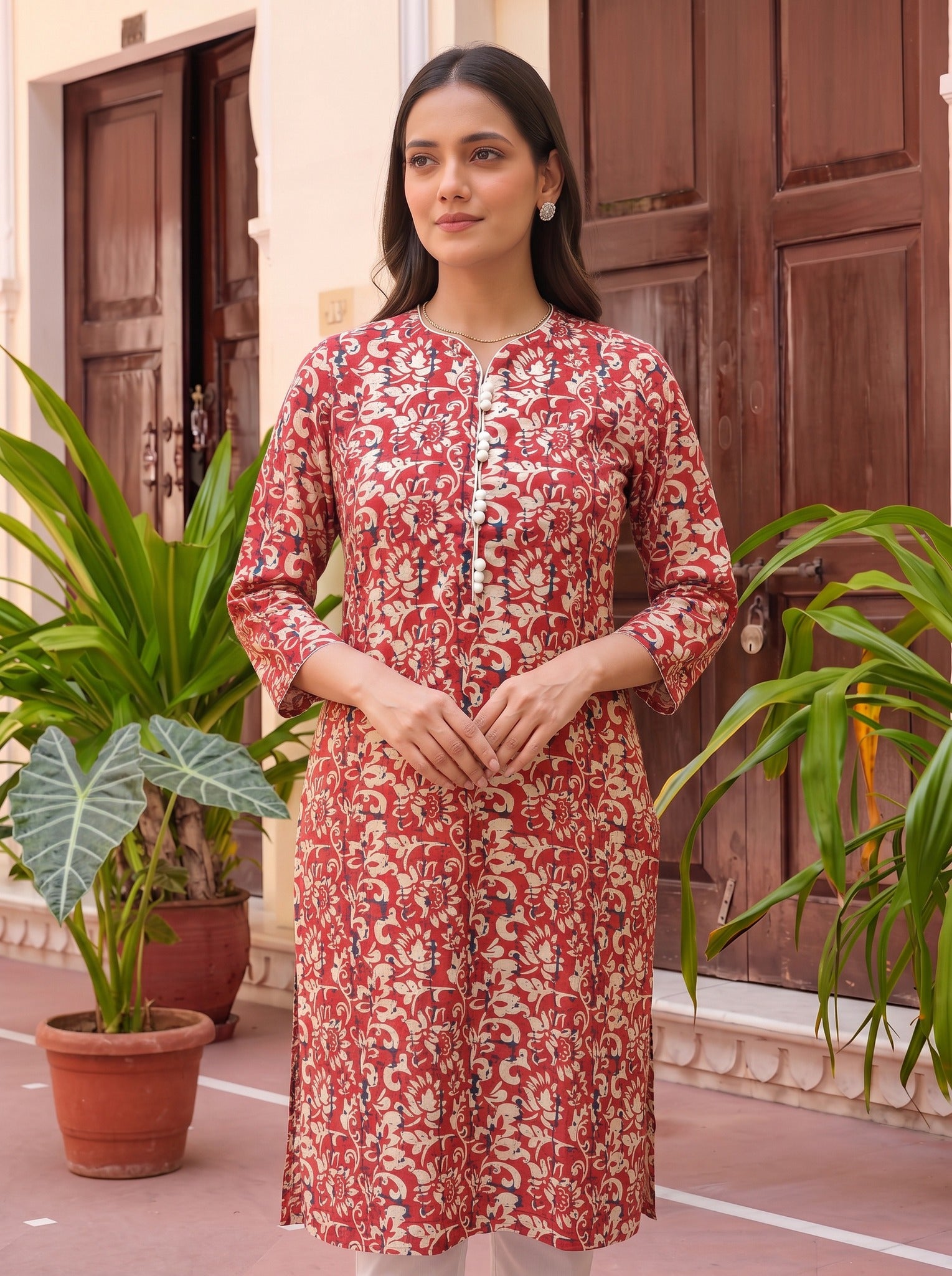Cotton Printed Straight Knee Length Kurta