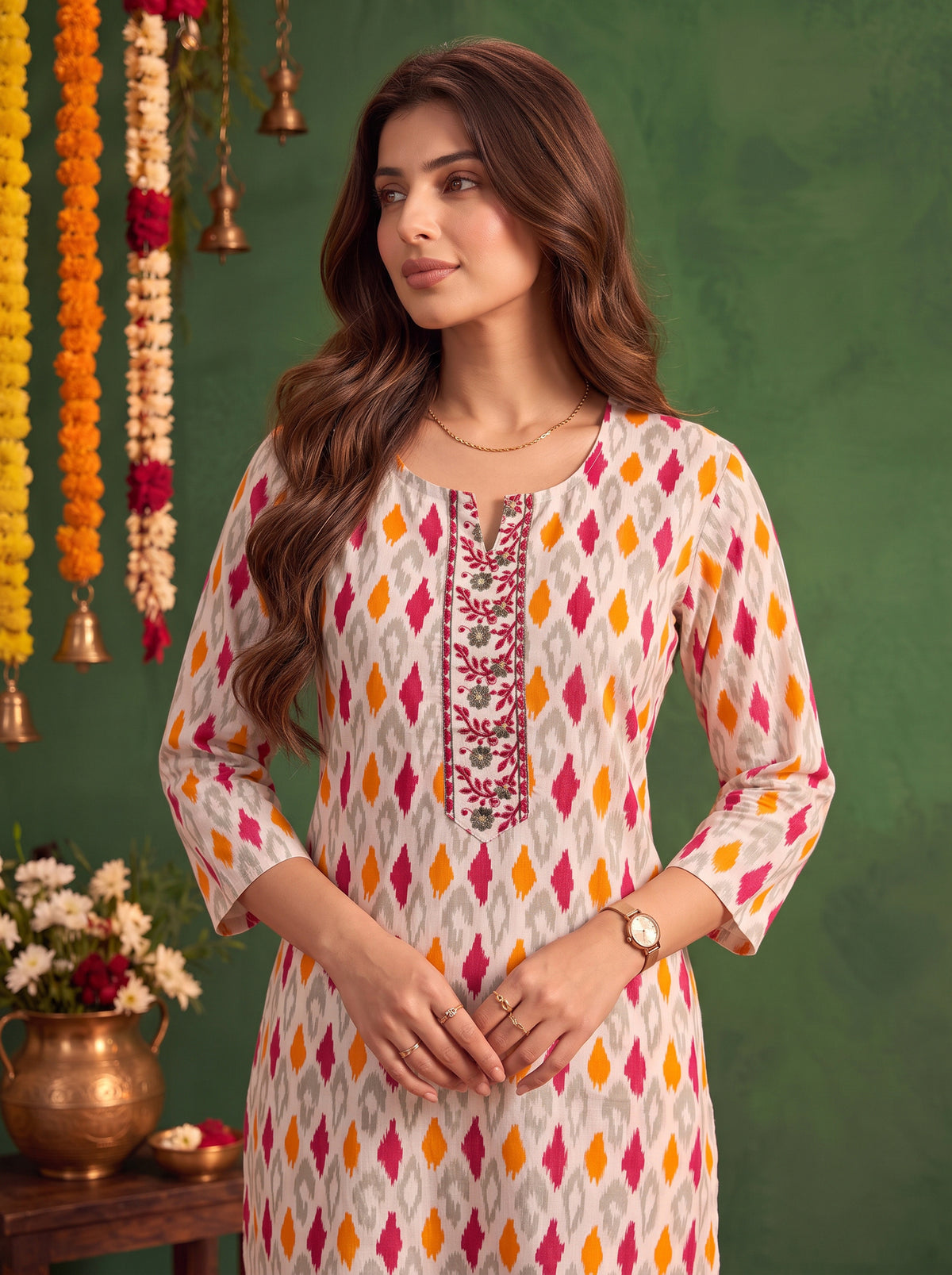 Buy Rayon Printed Straight Knee Length Kurta-Off White