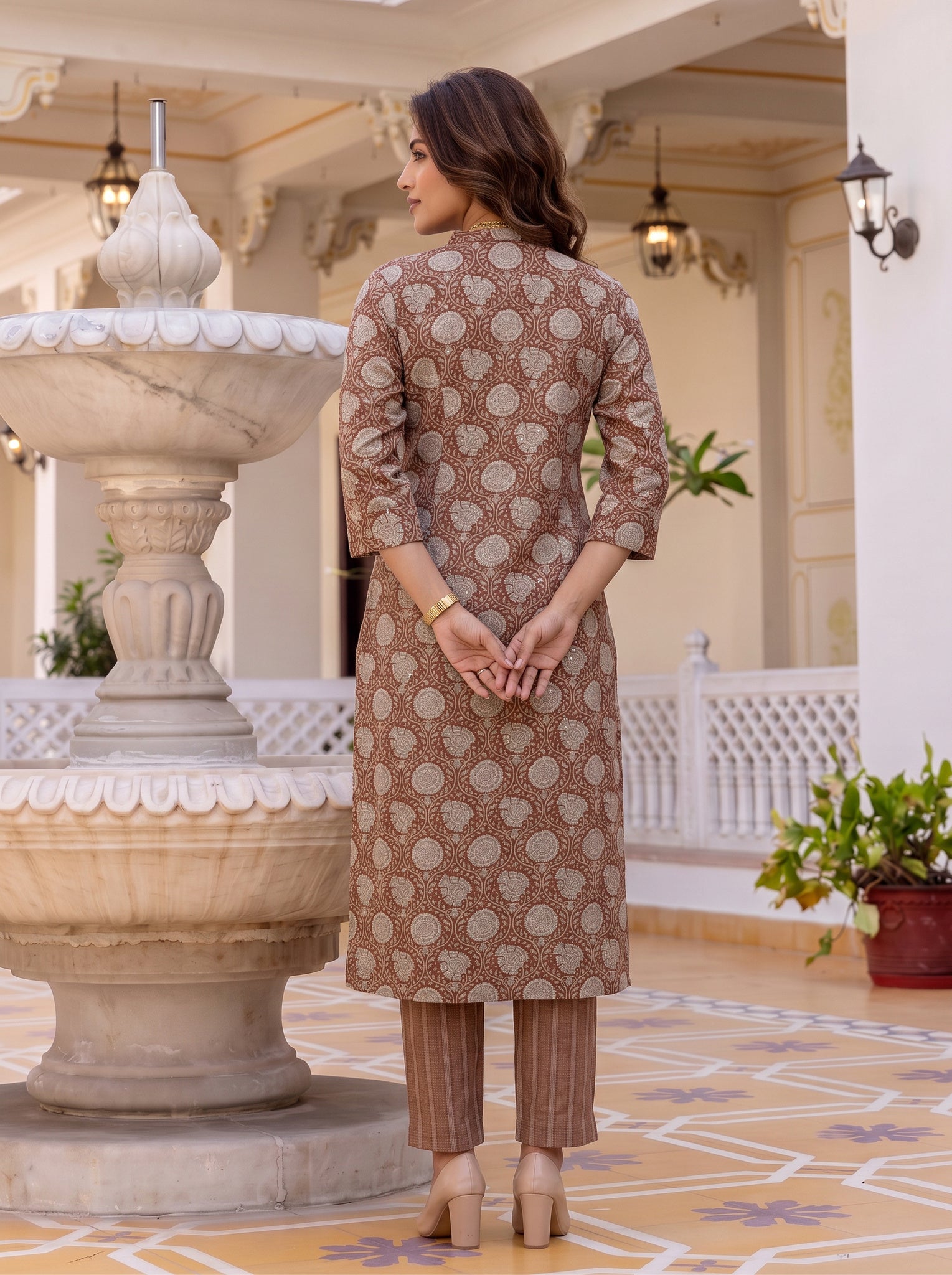 Viscose Printed A-Line Calf Length Kurta With Pant