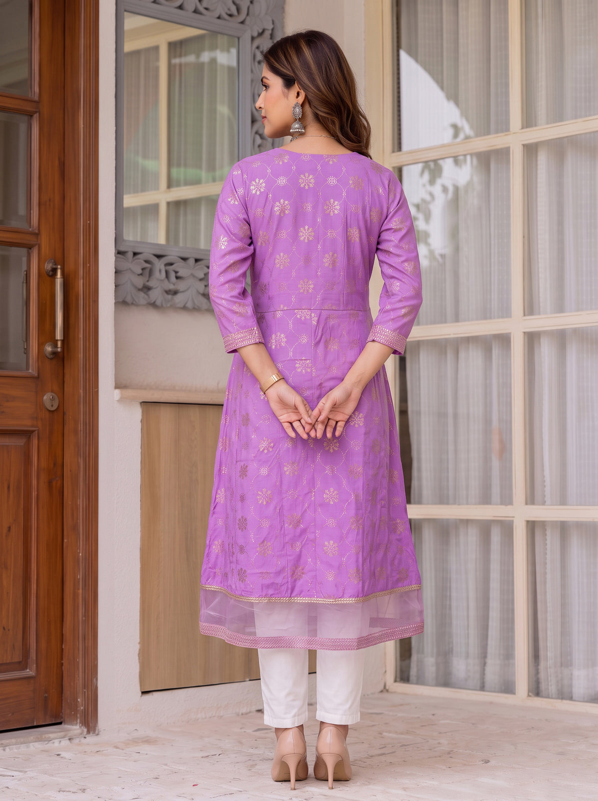 Viscose Embroidered Flared Calf Length Kurta