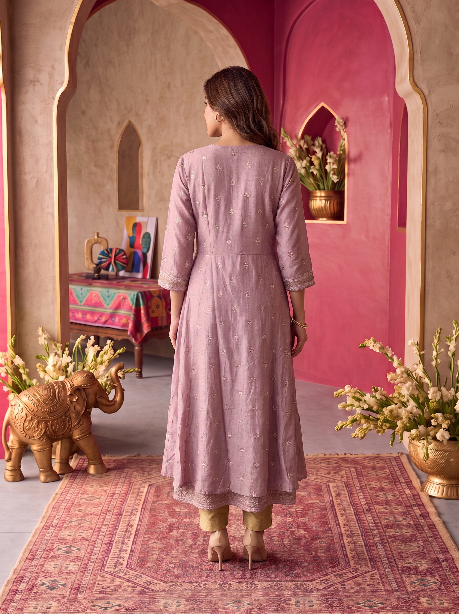 Rayon Embroidered Straight Calf Length Kurta