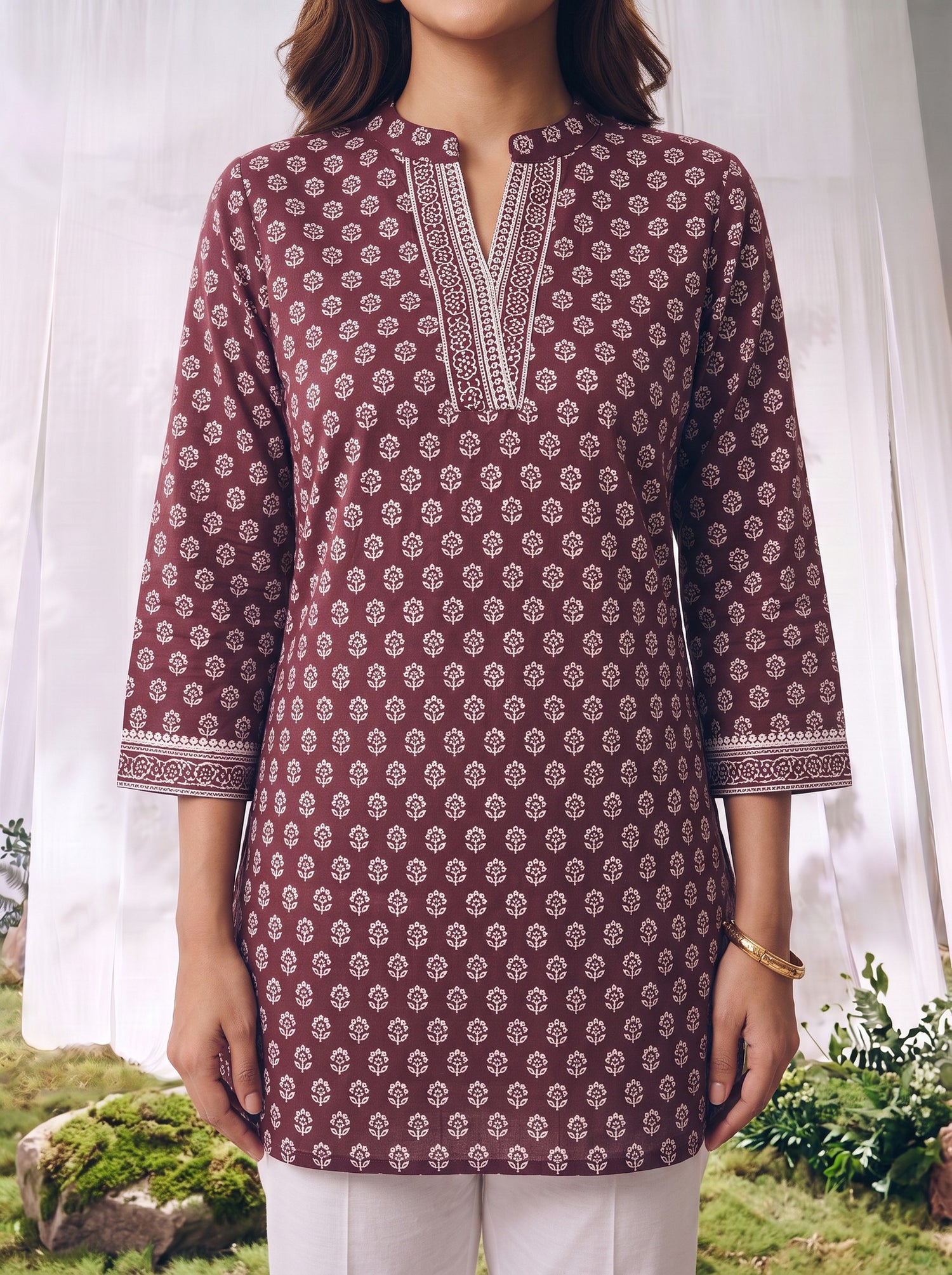 Buy Rayon Printed Straight Short Length Short Kurta-Brown