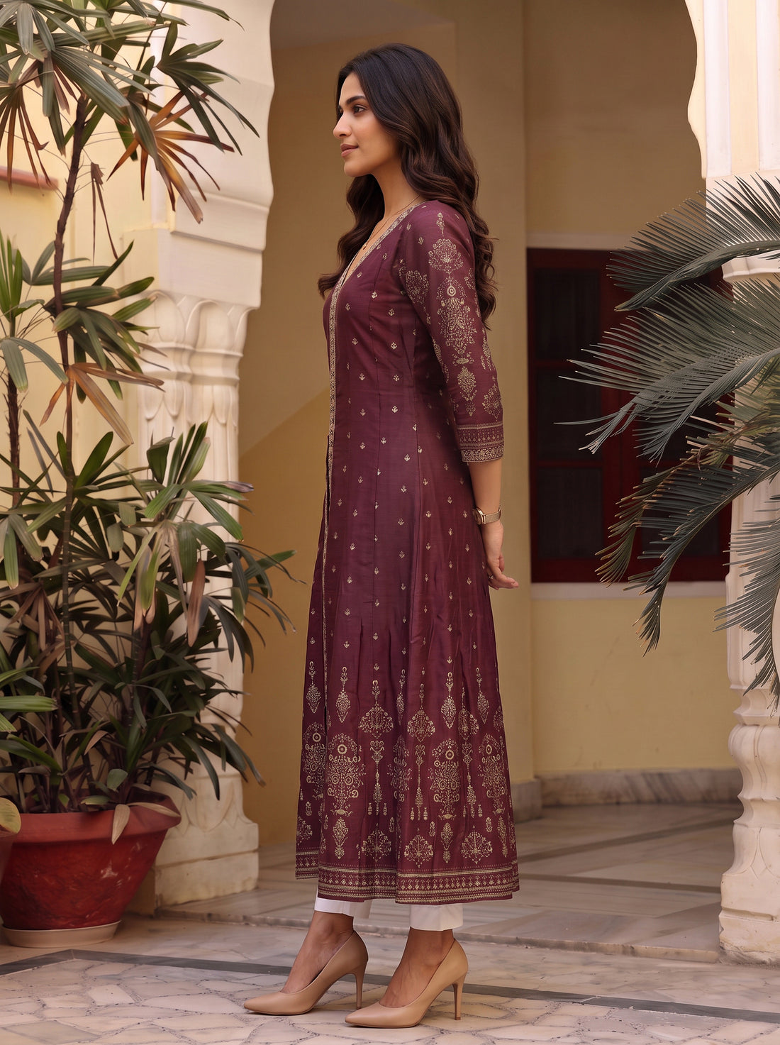 Buy Viscose Embroidered Straight Calf Length Kurta-Maroon