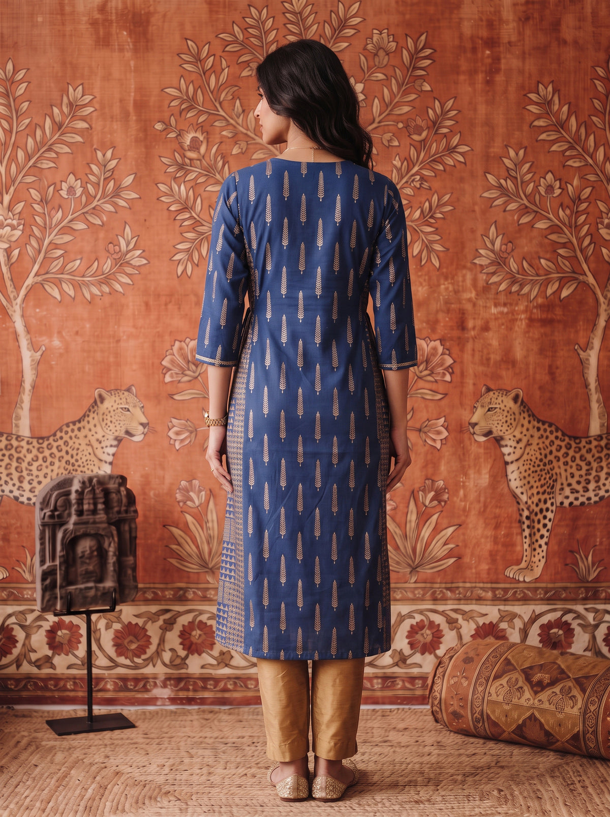 Buy Rayon Printed A-Line Calf Length Kurta-Blue