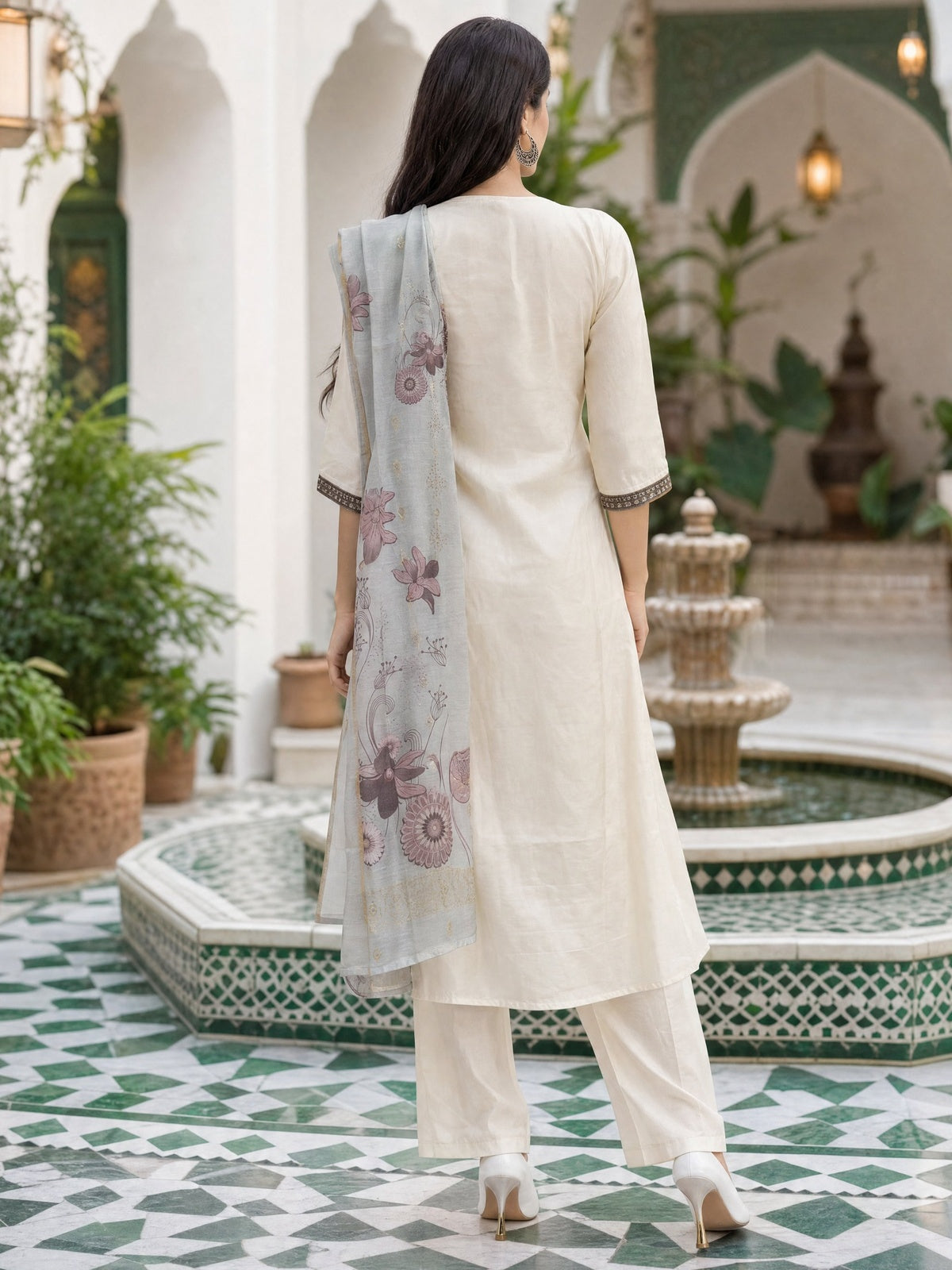 Viscose Embroidered Anarkali Calf Length Kurta With Pant and Dupatta