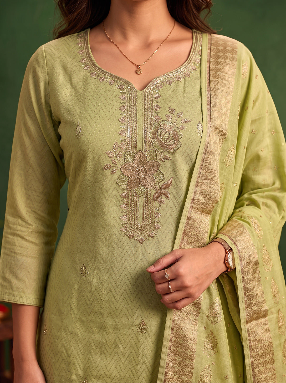 Viscose Embroidered Straight Calf Length Kurta With Pant and Dupatta