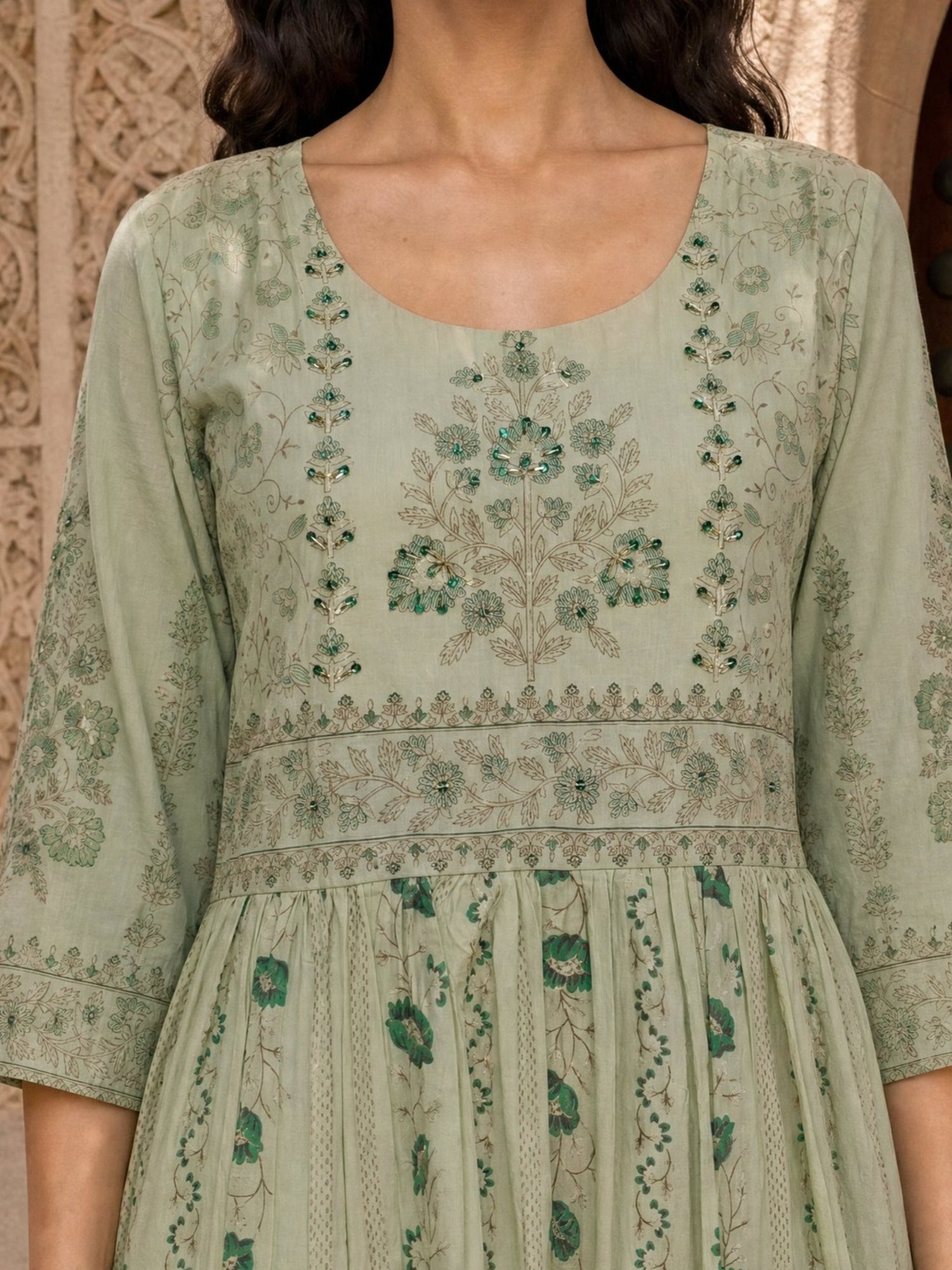 Cotton Embroidered Flared Calf Length Kurta