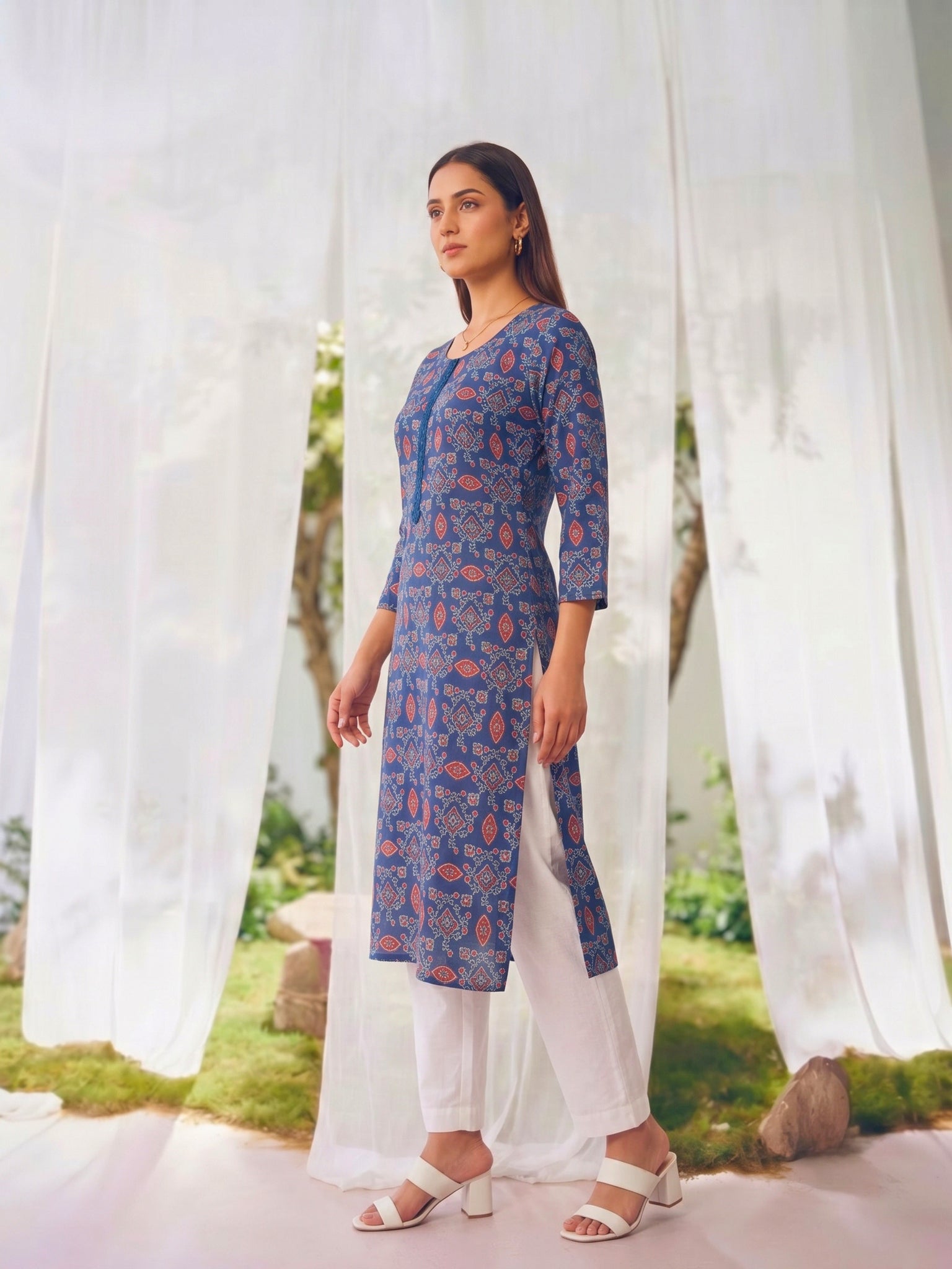 Rayon Printed Straight Knee Length Kurta