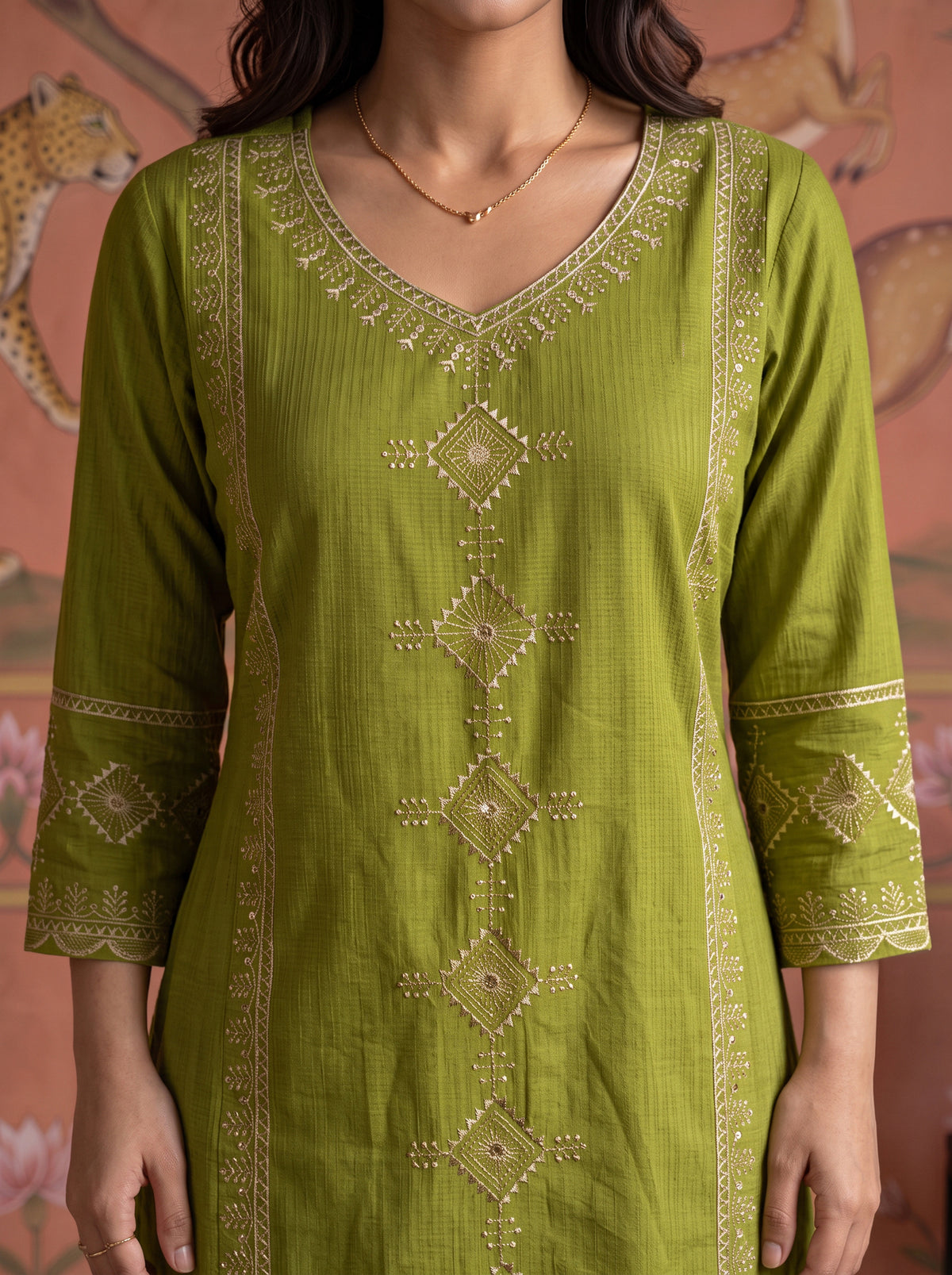 Buy Viscose Embroidered Straight Calf Length Kurta-Green