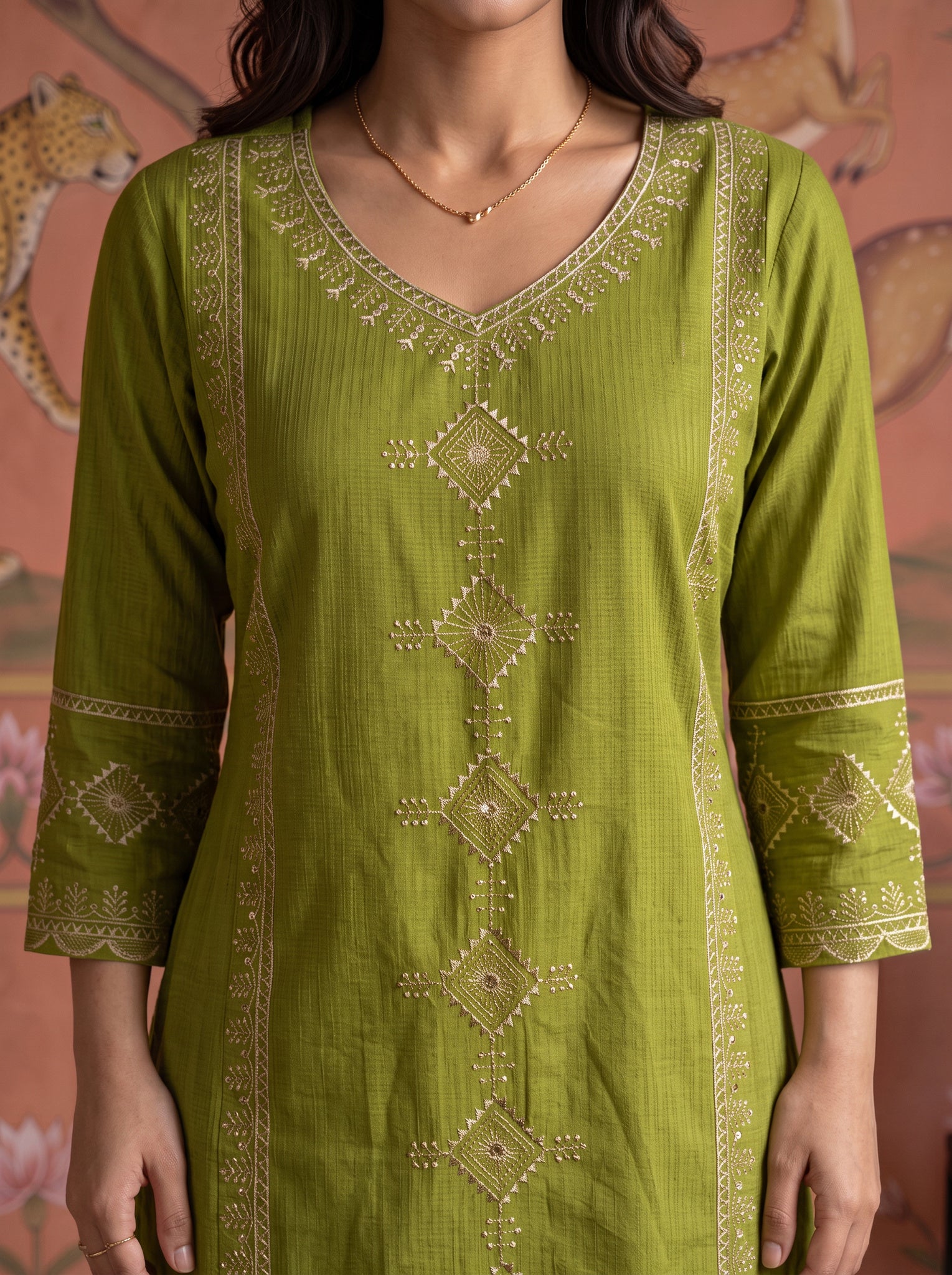Viscose Embroidered Straight Calf Length Kurta