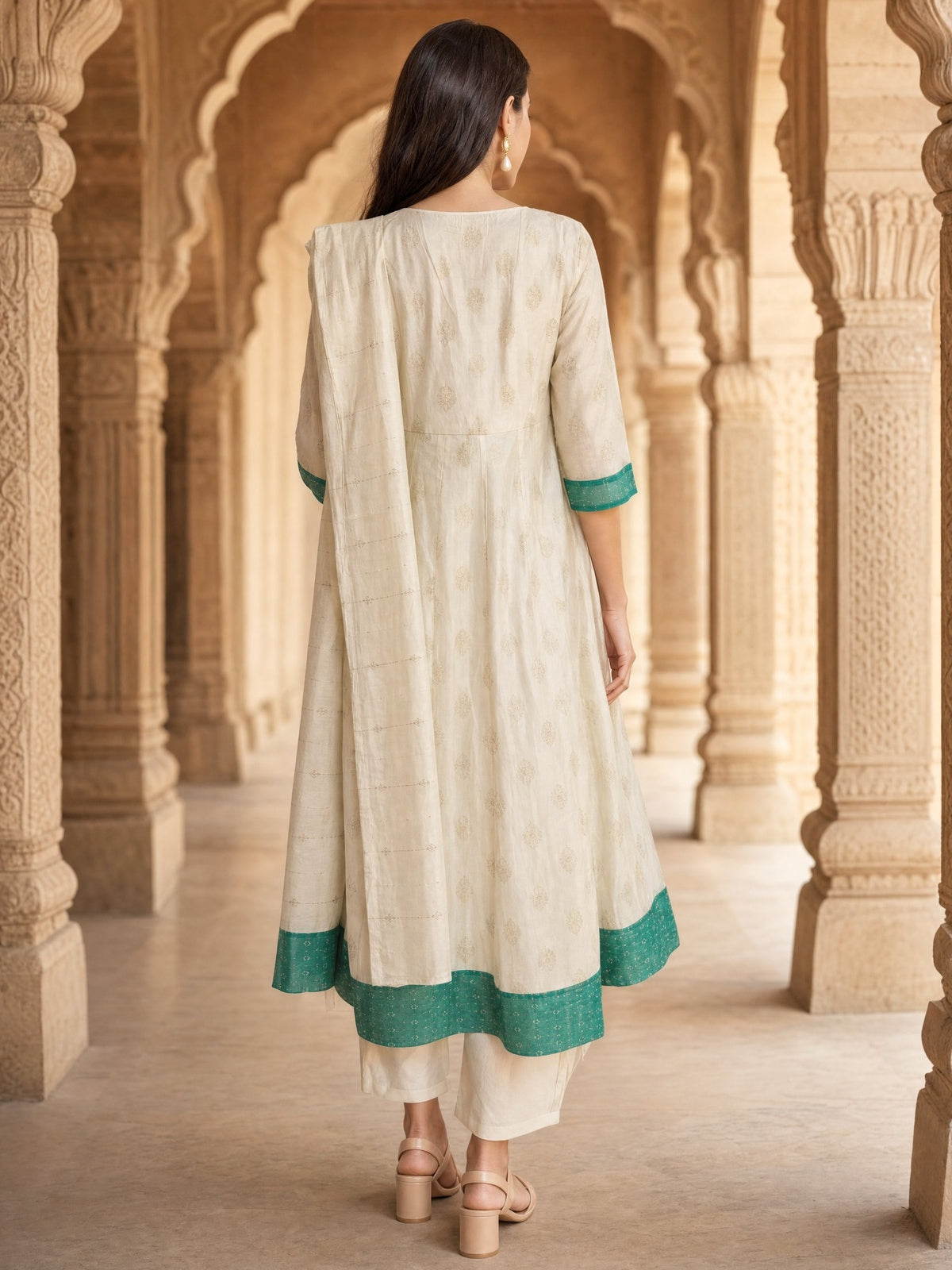 Viscose Embroidered Anarkali Calf Length Kurta With Pant and Dupatta