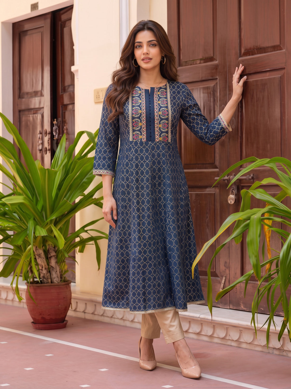 Buy Viscose Embroidered Straight Calf Length Kurta-Blue