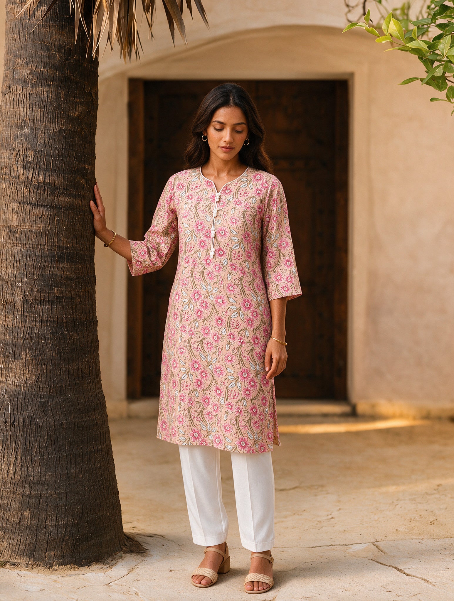 Cotton Printed Straight Knee Length Kurta