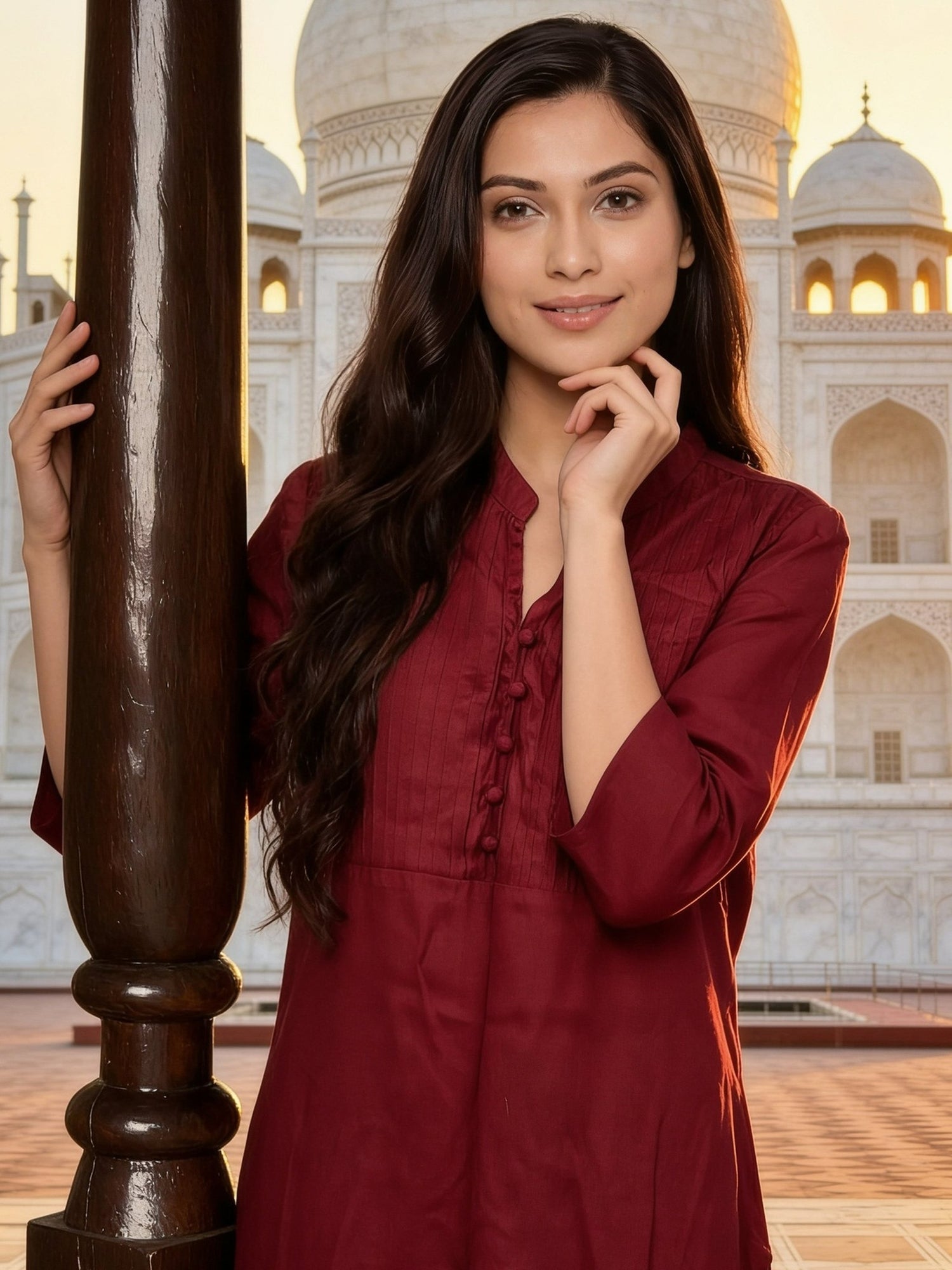 Buy Rayon Embroidered Straight Knee Length Kurta-Maroon