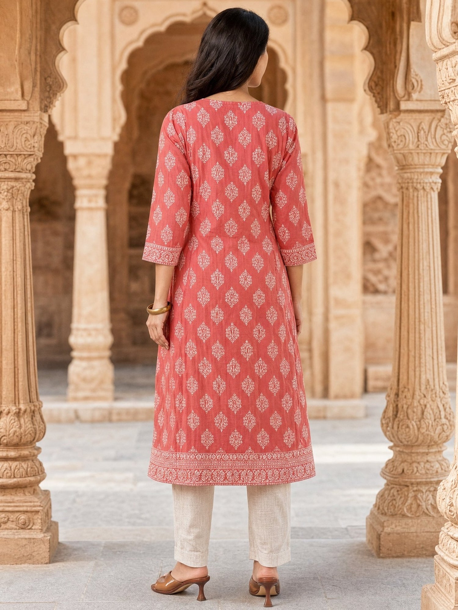 Buy Rayon Embroidered Flared Calf Length Kurta-Orange