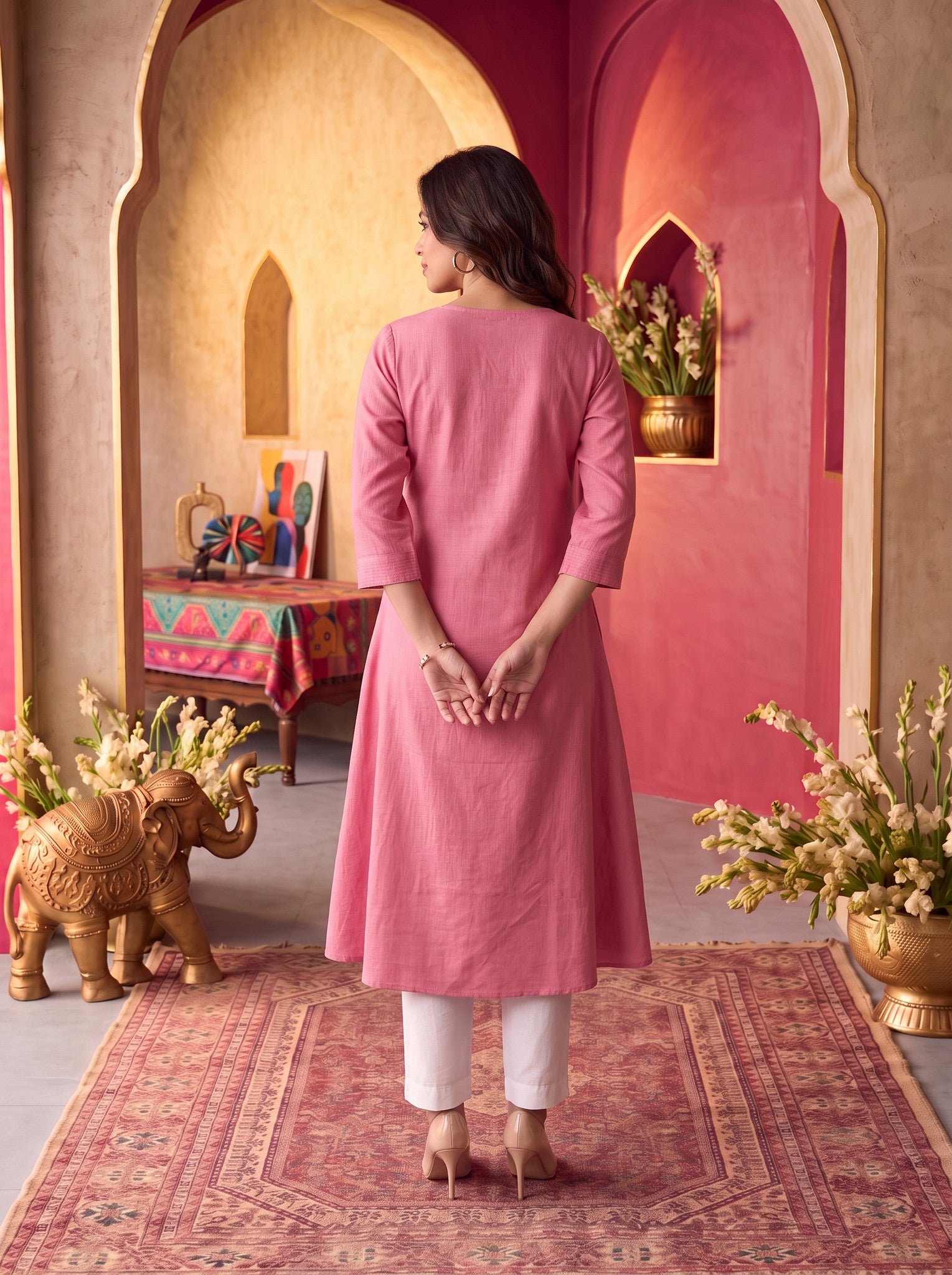 Viscose Embroidered Straight Calf Length Kurta