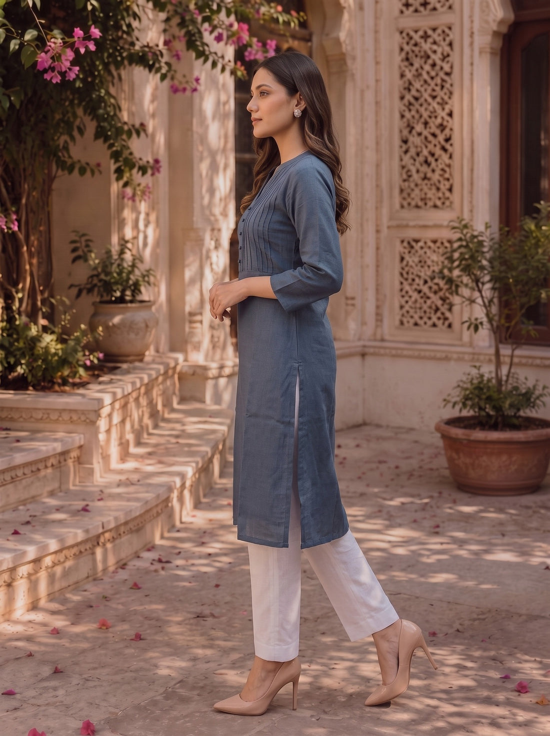 Buy Rayon Embroidered Straight Knee Length Kurta-Navy