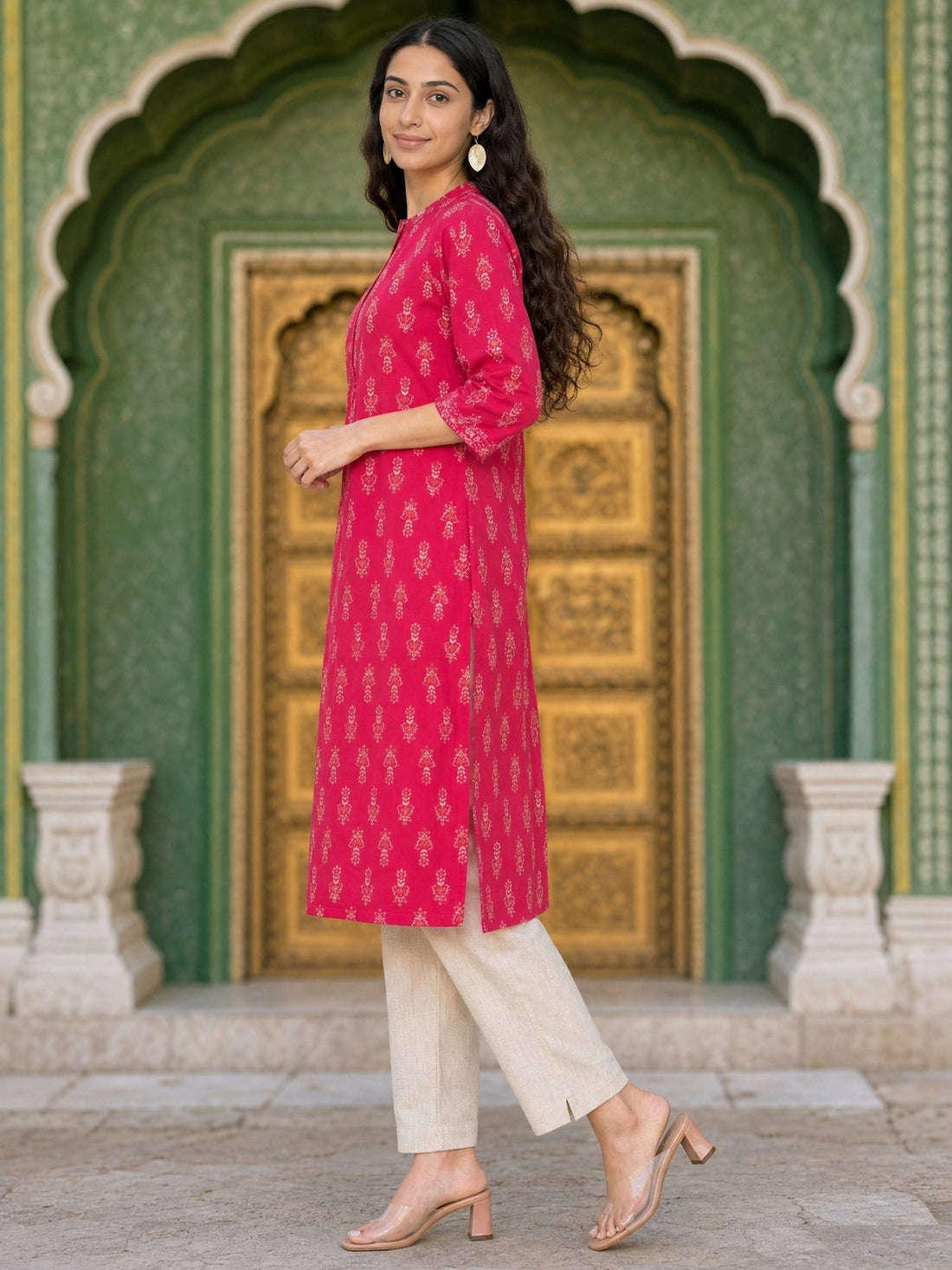 Buy Rayon Printed Straight Knee Length Kurta-Red