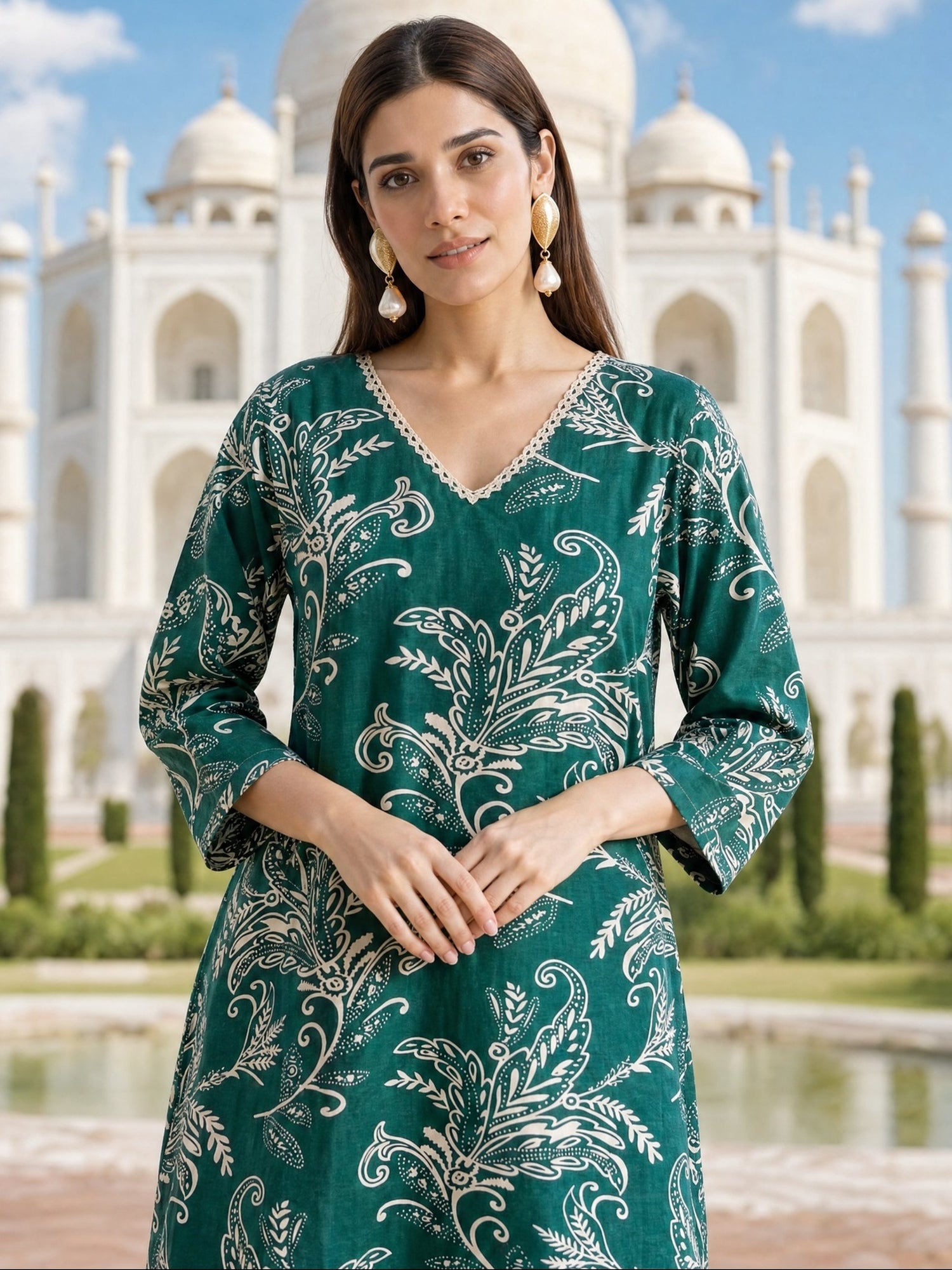 Cotton Printed Straight Knee Length Kurta