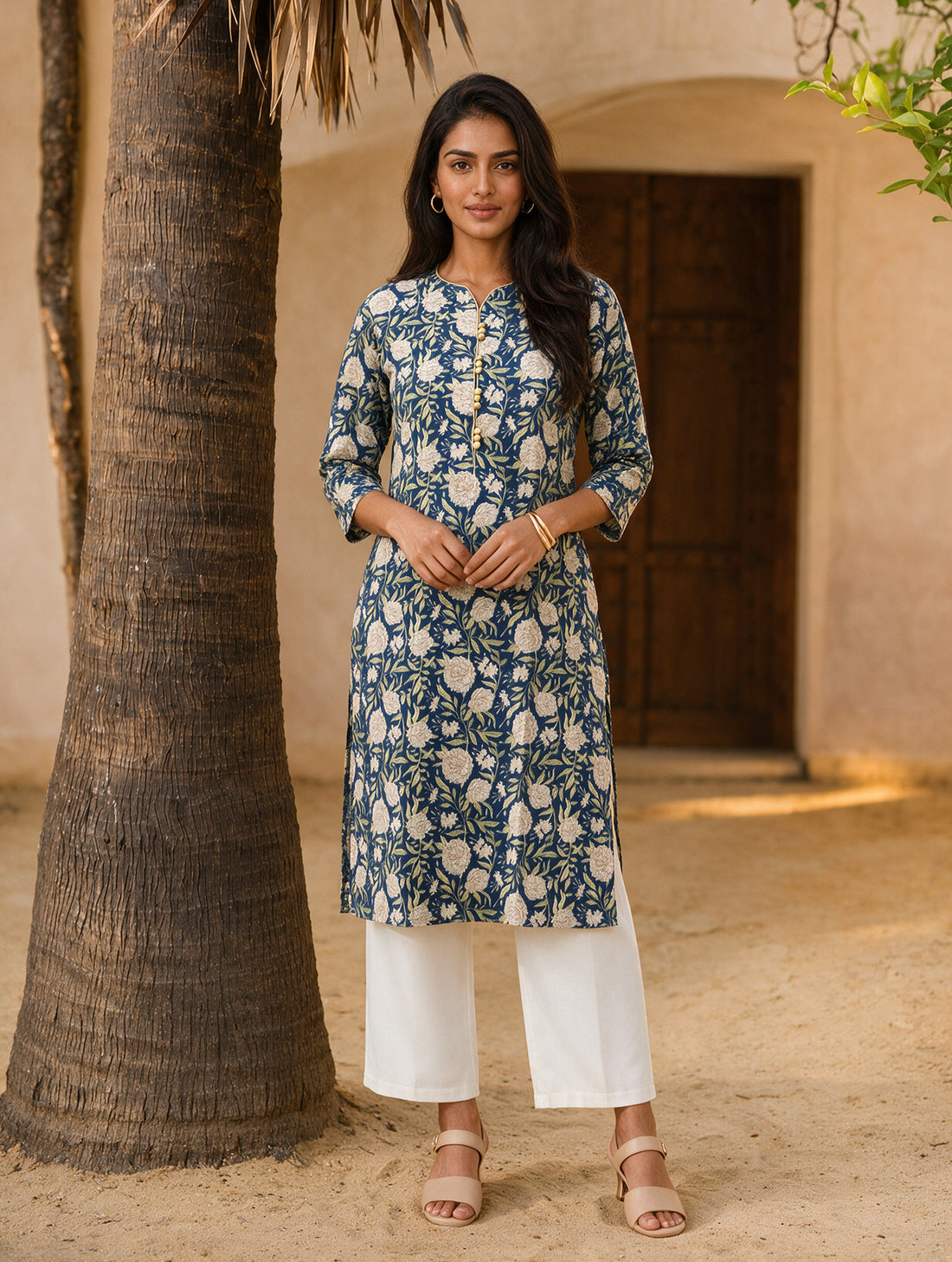 Buy Cotton Printed Straight Knee Length Kurta-Blue